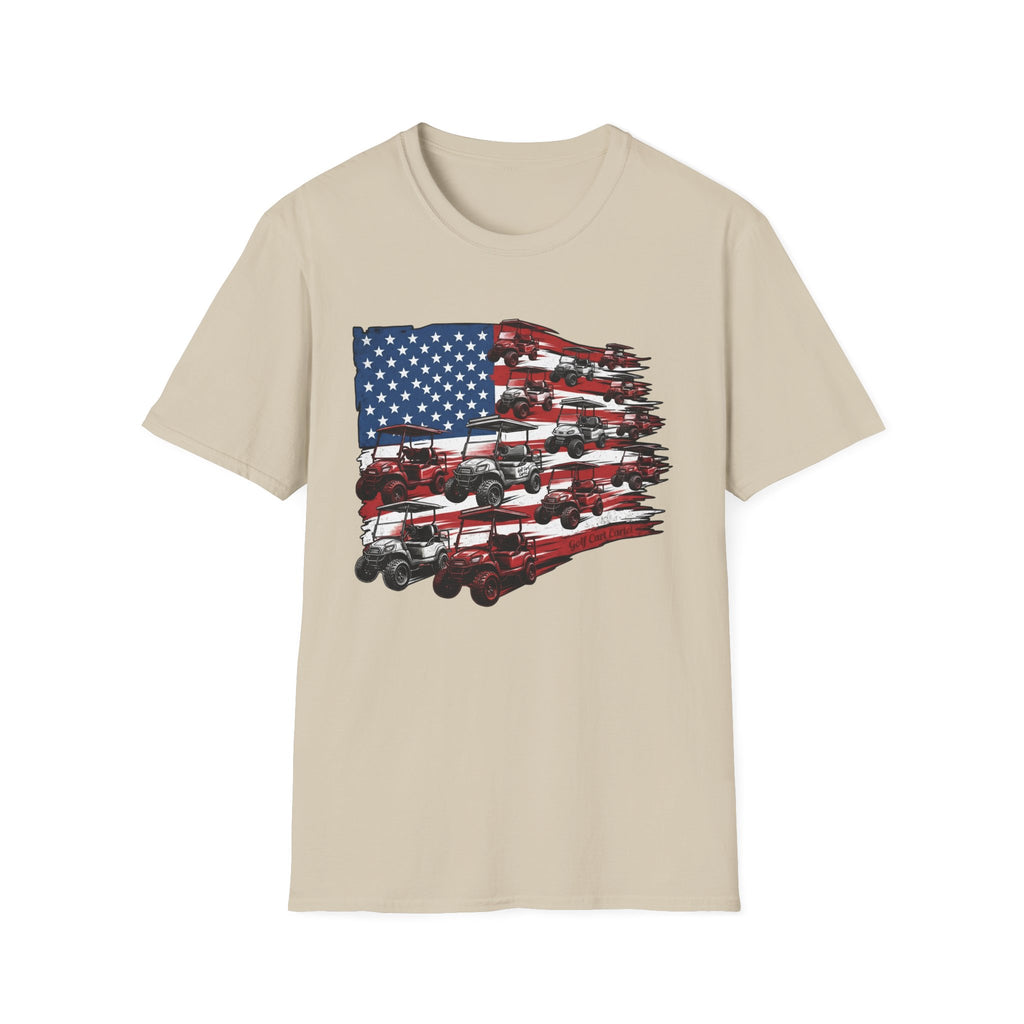 Golf Cart American Flag T‑Shirt — Patriotic Utility Vehicle Tee