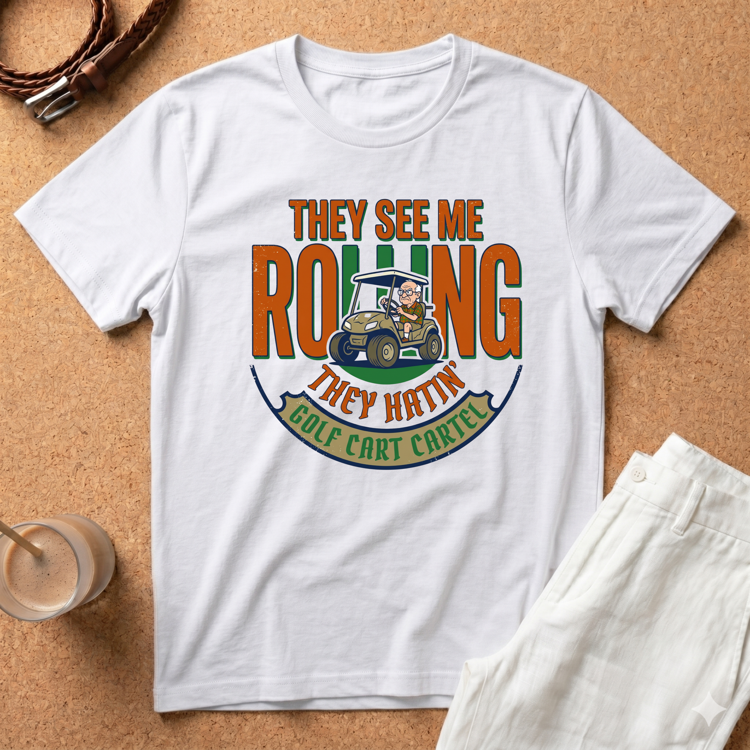 Golf T-Shirt — "They See Me Rolling They Hatin'" Golf Cart Crew Shirt