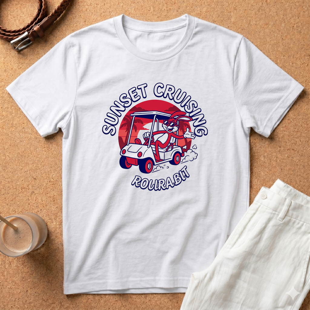 Sunset Cruising Golf Cart T-Shirt — 'Sunset Cruising' Graphic Tee