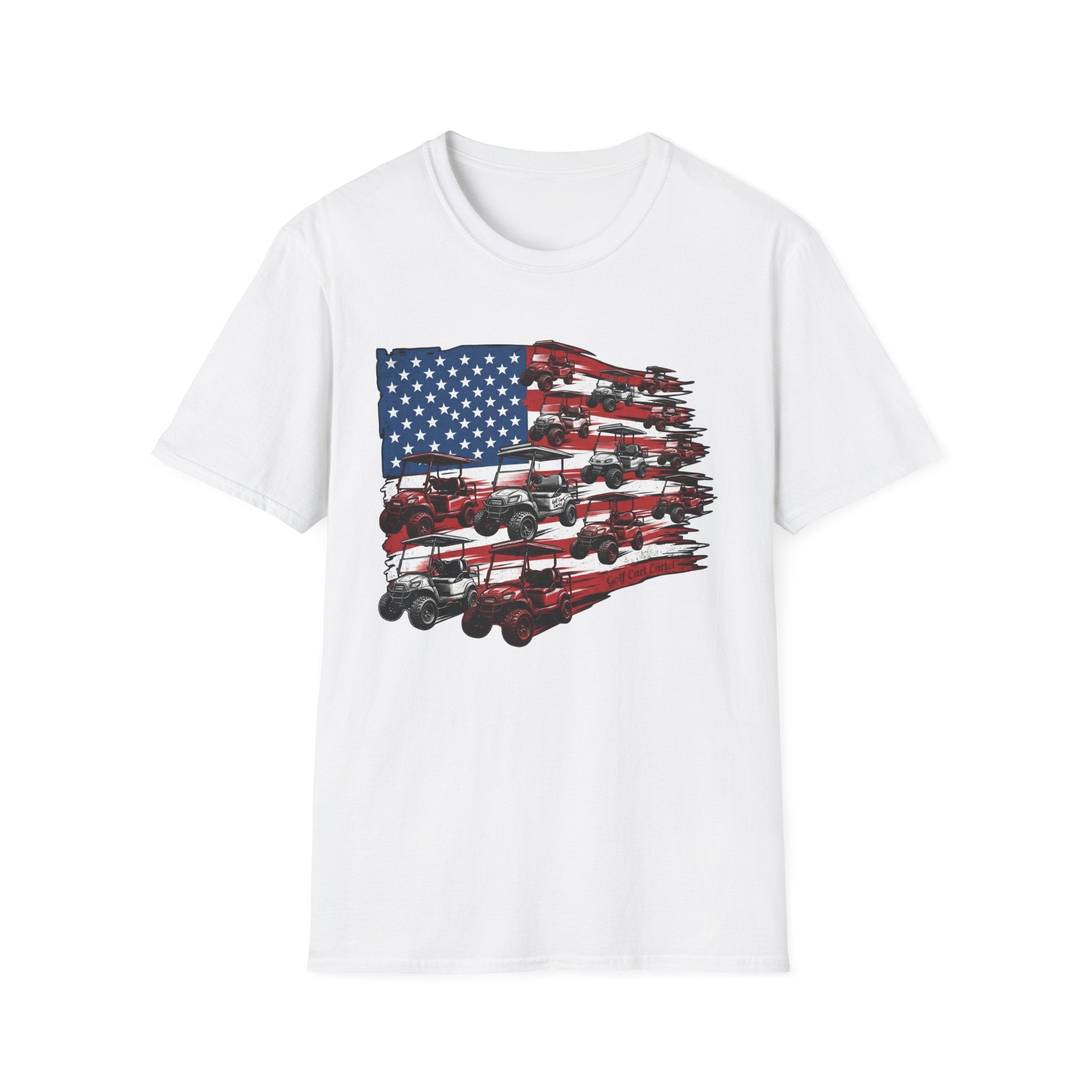 Golf Cart American Flag T‑Shirt — Patriotic Utility Vehicle Tee