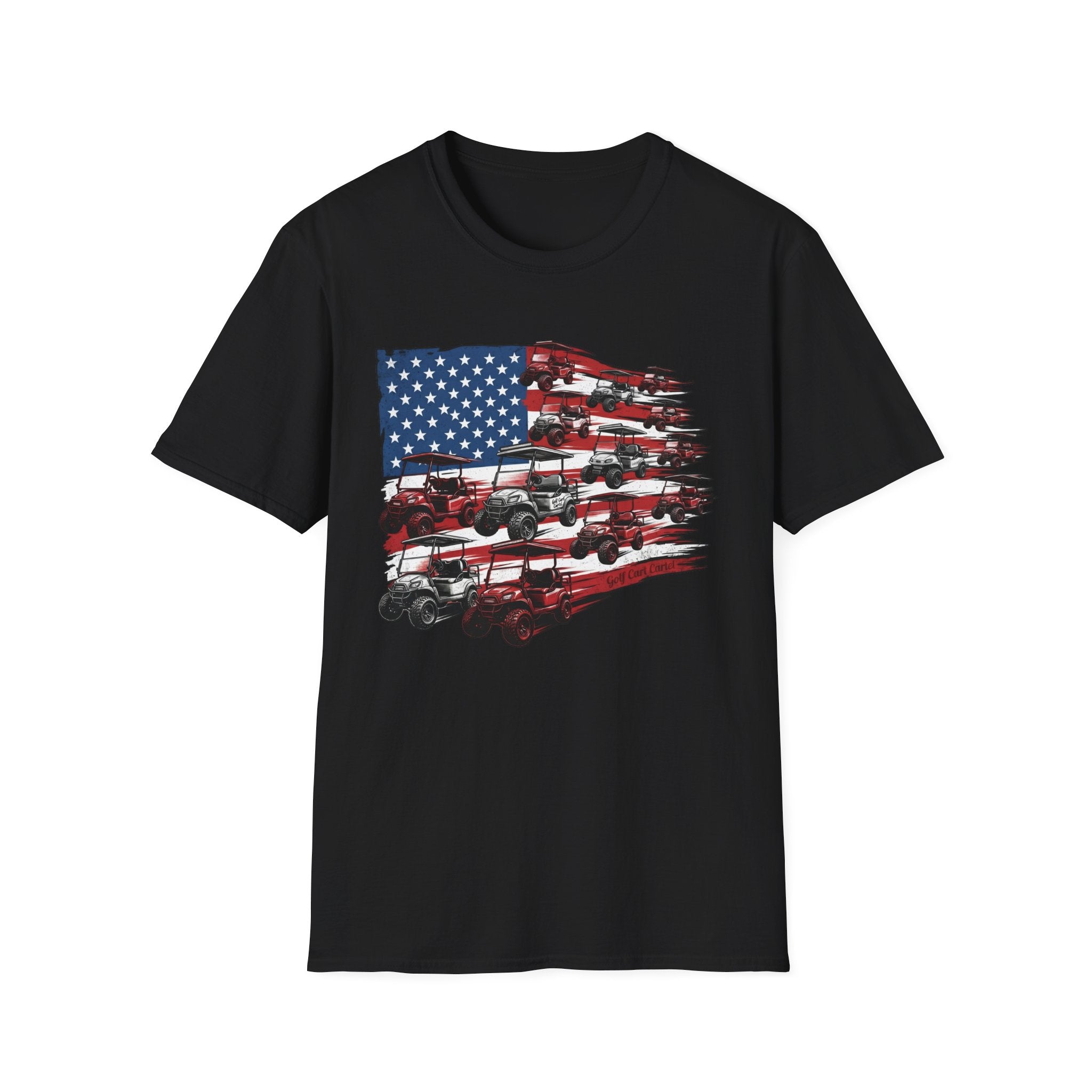 Golf Cart American Flag T‑Shirt — Patriotic Utility Vehicle Tee