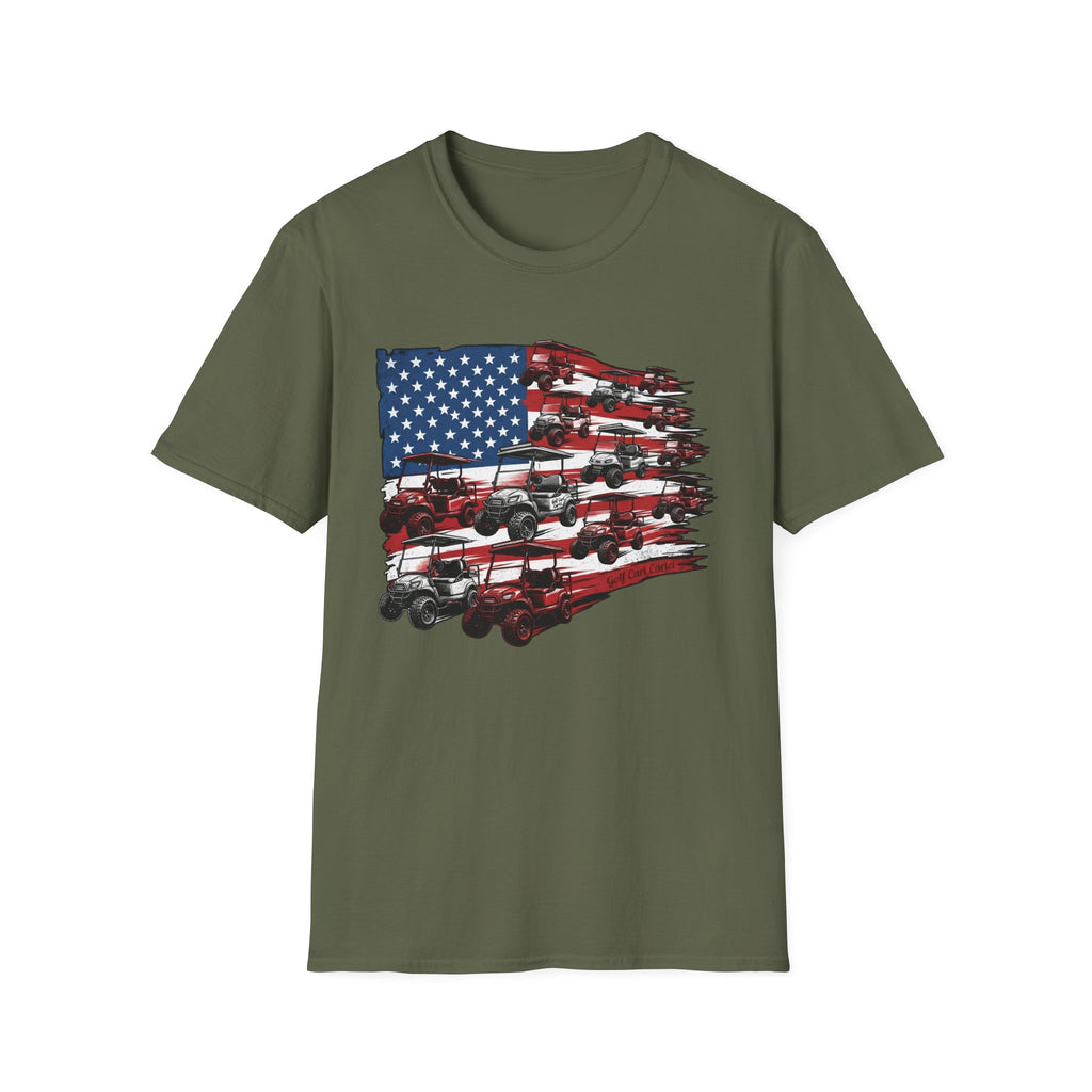 Golf Cart American Flag T‑Shirt — Patriotic Utility Vehicle Tee