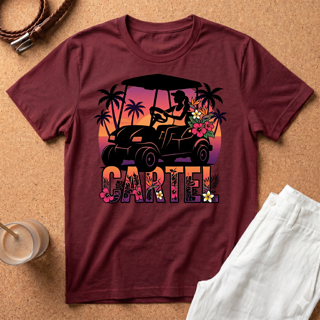 Cartel Golf Cart Sunset T-Shirt — Tropical Palm Beach Vibes