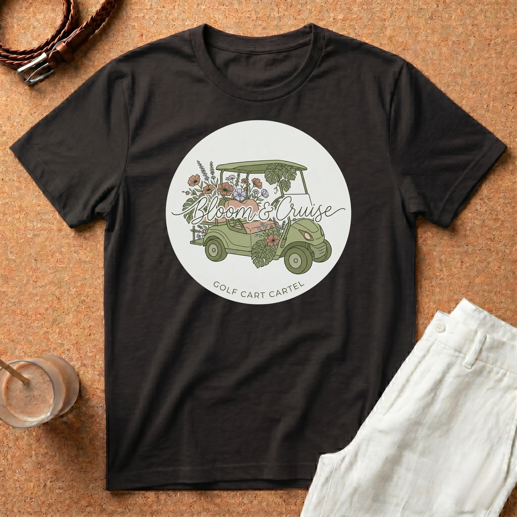 Golf Cart Cruise T-Shirt — Retro Floral Golf Cart Graphic Tee