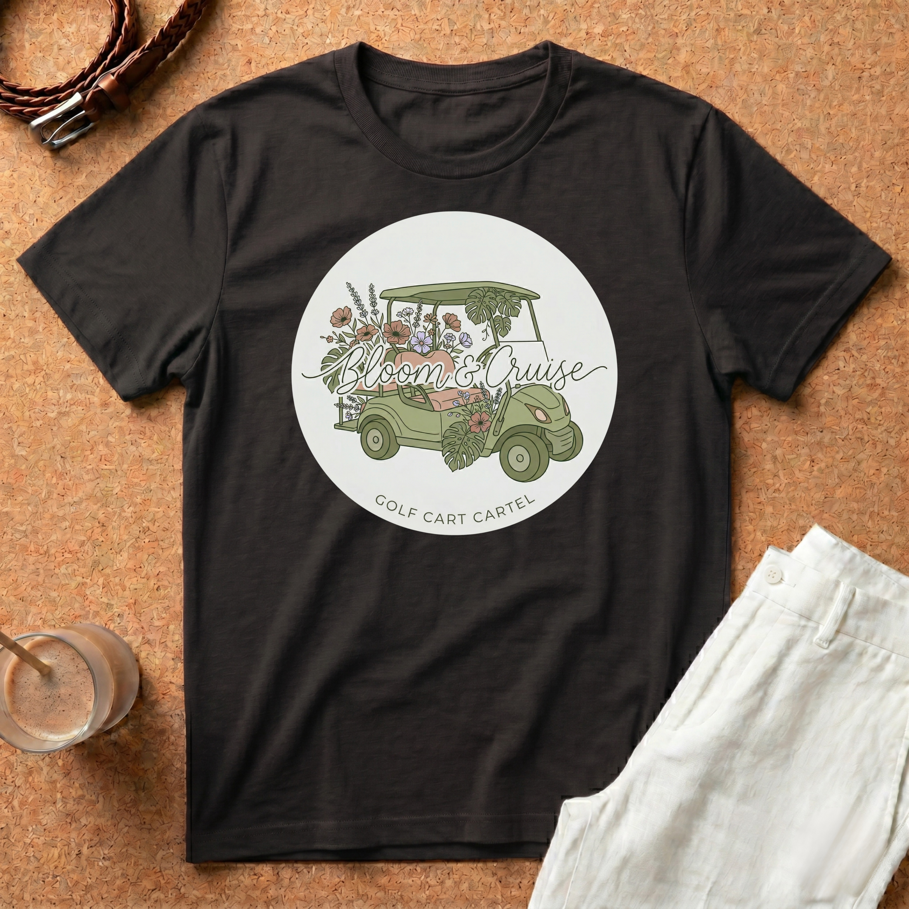 Golf Cart Cruise T-Shirt — Retro Floral Golf Cart Graphic Tee