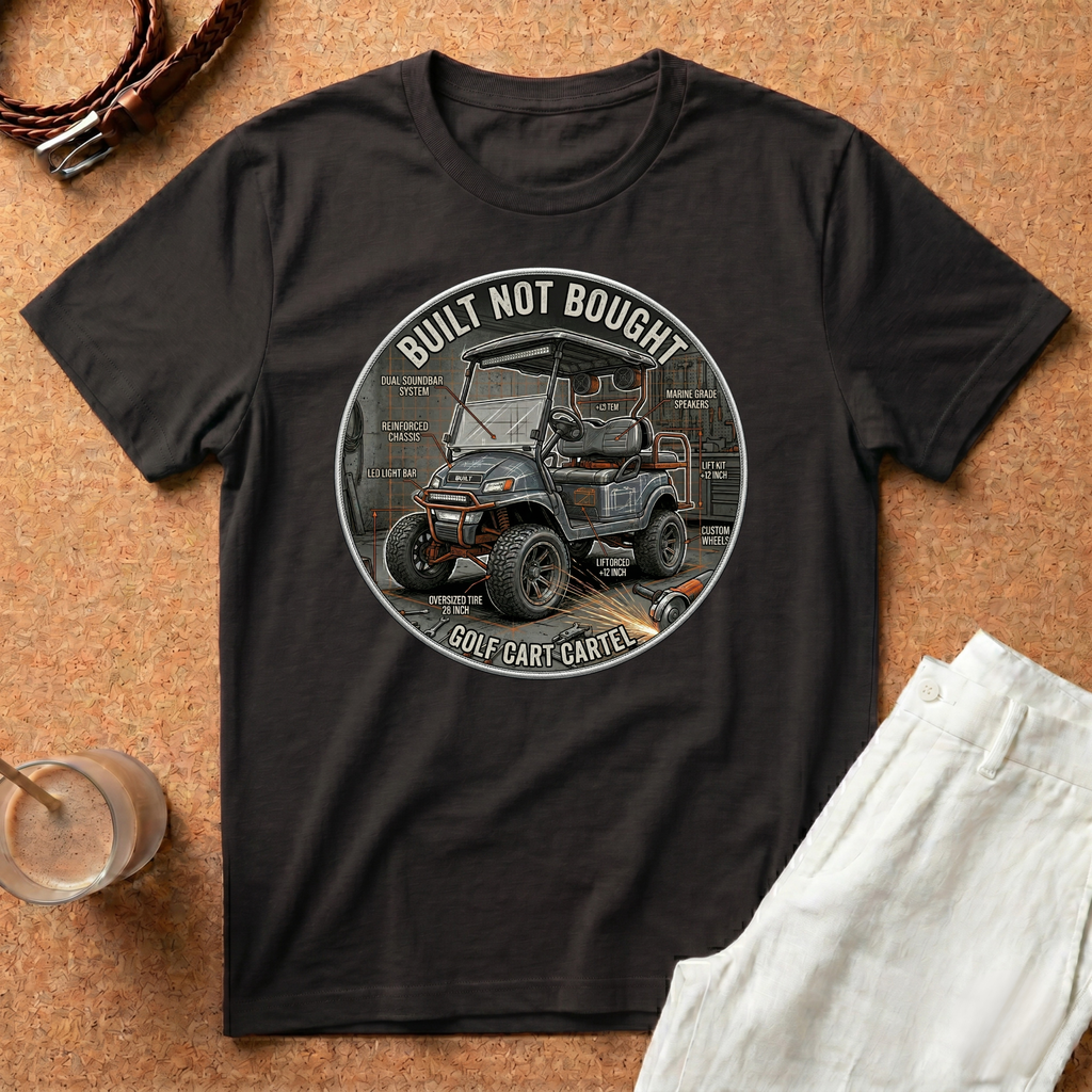 Built Not Bought Golf Cart T-Shirt — Vintage Custom Golf Cart Mechanic Tee