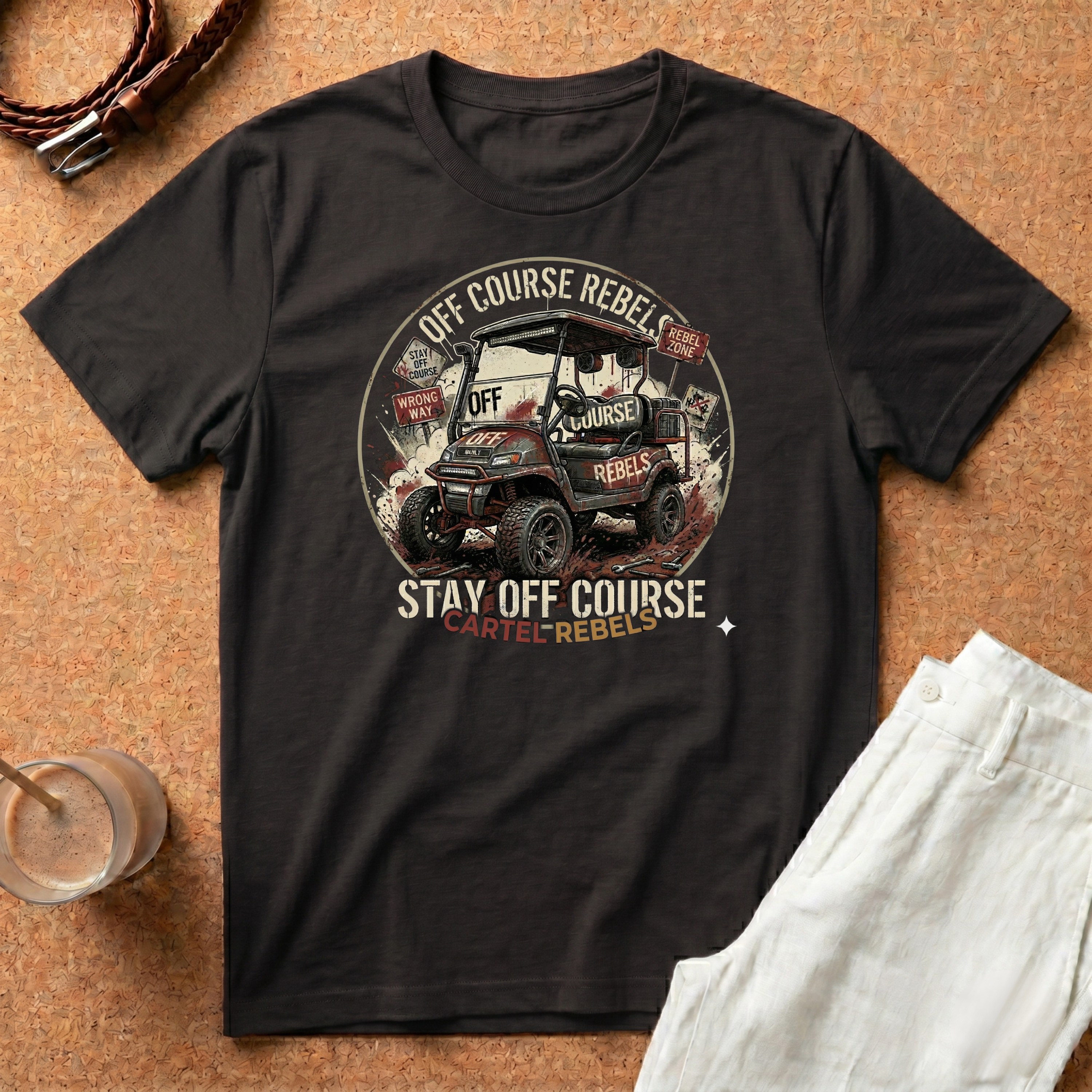 Stay Off Course Rebel T-Shirt – Golf Cart Cartel Adventure