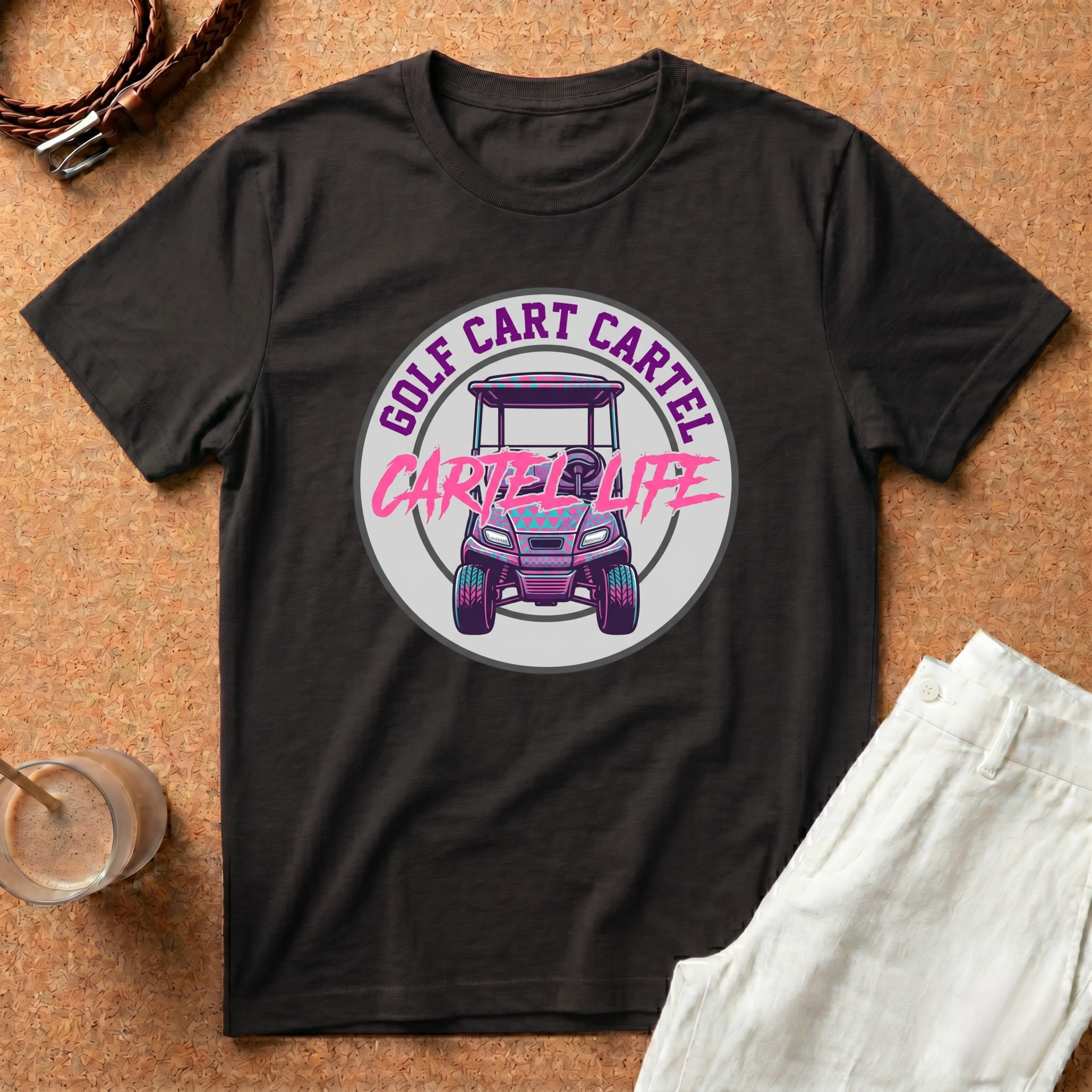 Golf Cart Cartel "Cartel Life" T-Shirt — Retro Pink Golf Cart Tee