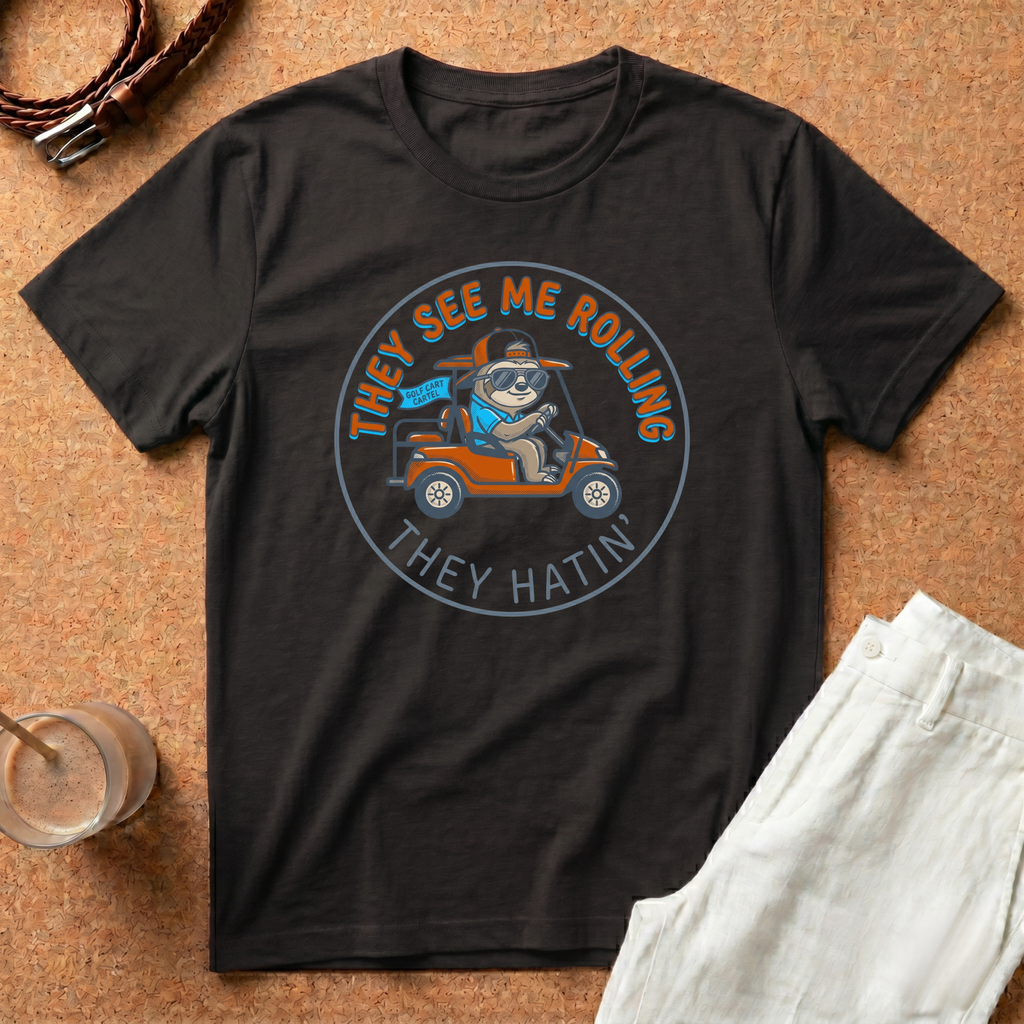 They See Me Rolling Golf Cart T-Shirt — Funny Sloth ‘They Hatin’ Design