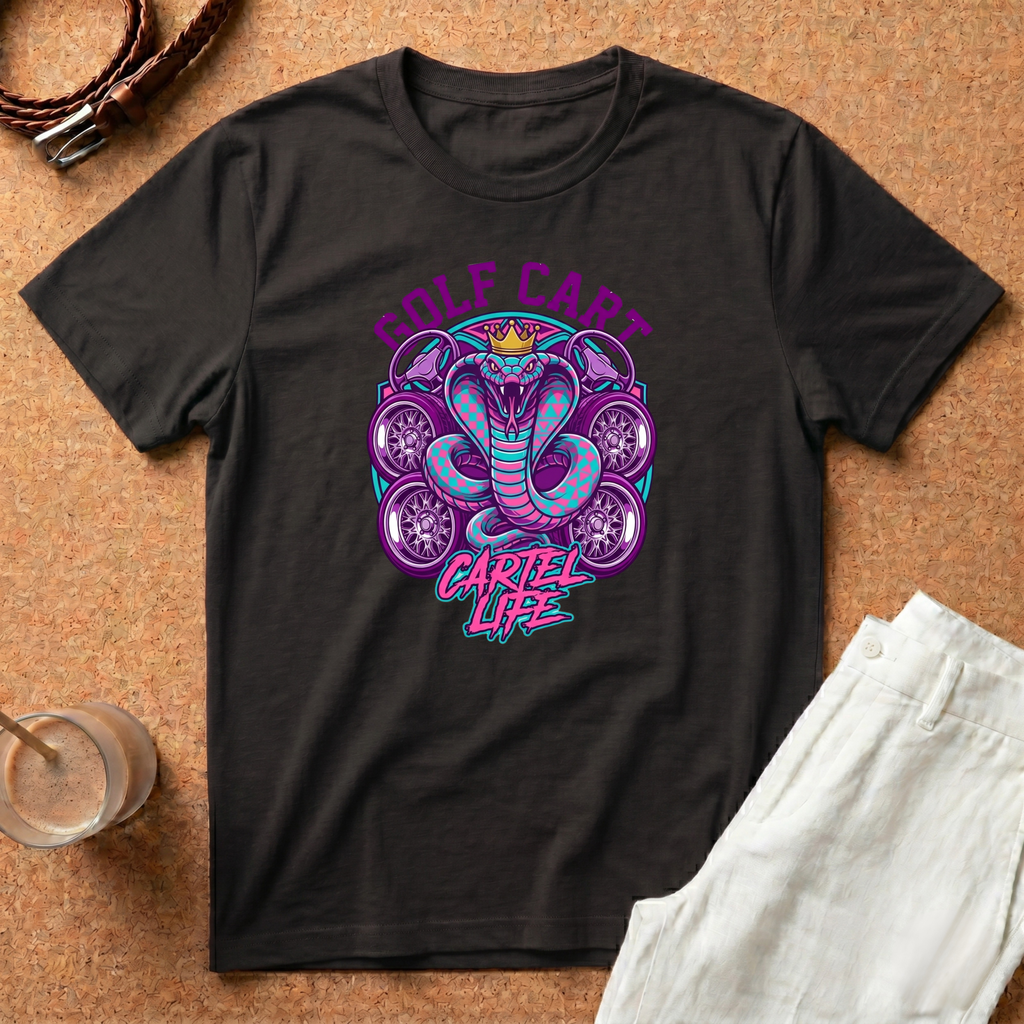 Golf Cart Cobra T-Shirt — 'Cartel Life' Retro Golfing Graphic Tee