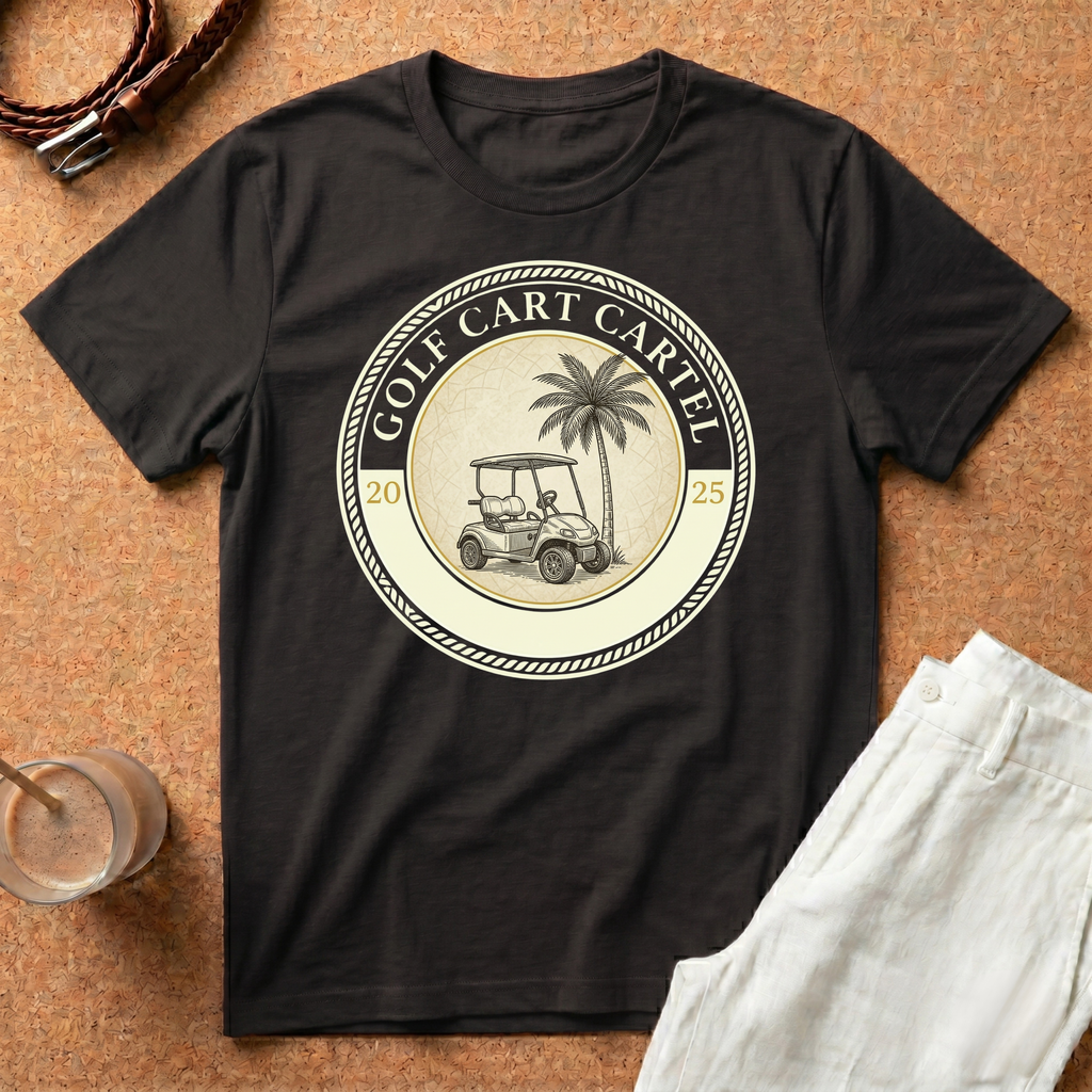 Golf Cart Cartel T-Shirt — Vintage Palm & Cart Design (Since 2025)