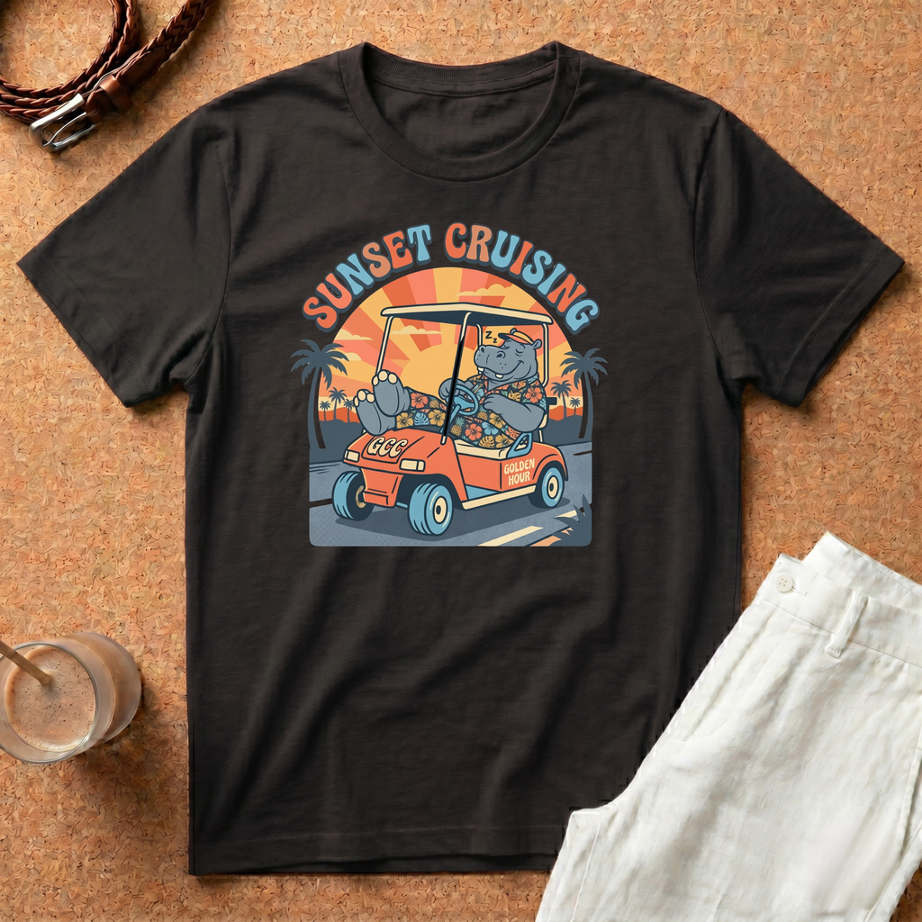 Sunset Cruising T-Shirt — Vintage Golf Cart Beach Tee