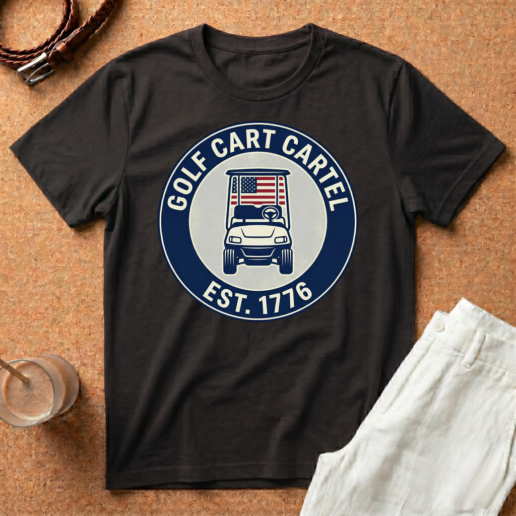 Golf Cart T-Shirt – 'Golf Cart Cartel Est. 1776' Patriotic Golf Tee
