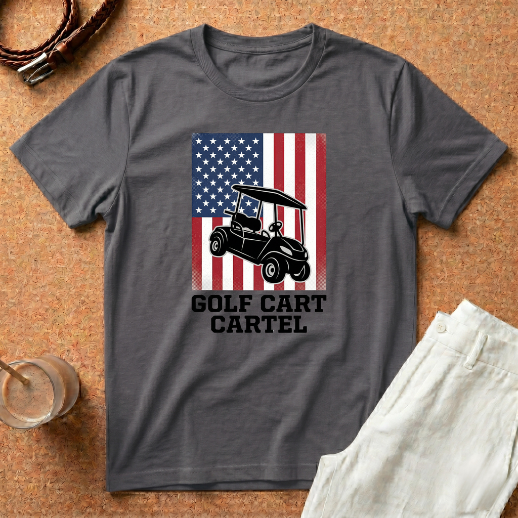 Golf Cart Cartel T-Shirt — "Golf Cart Cartel" American Flag Golf Shirt