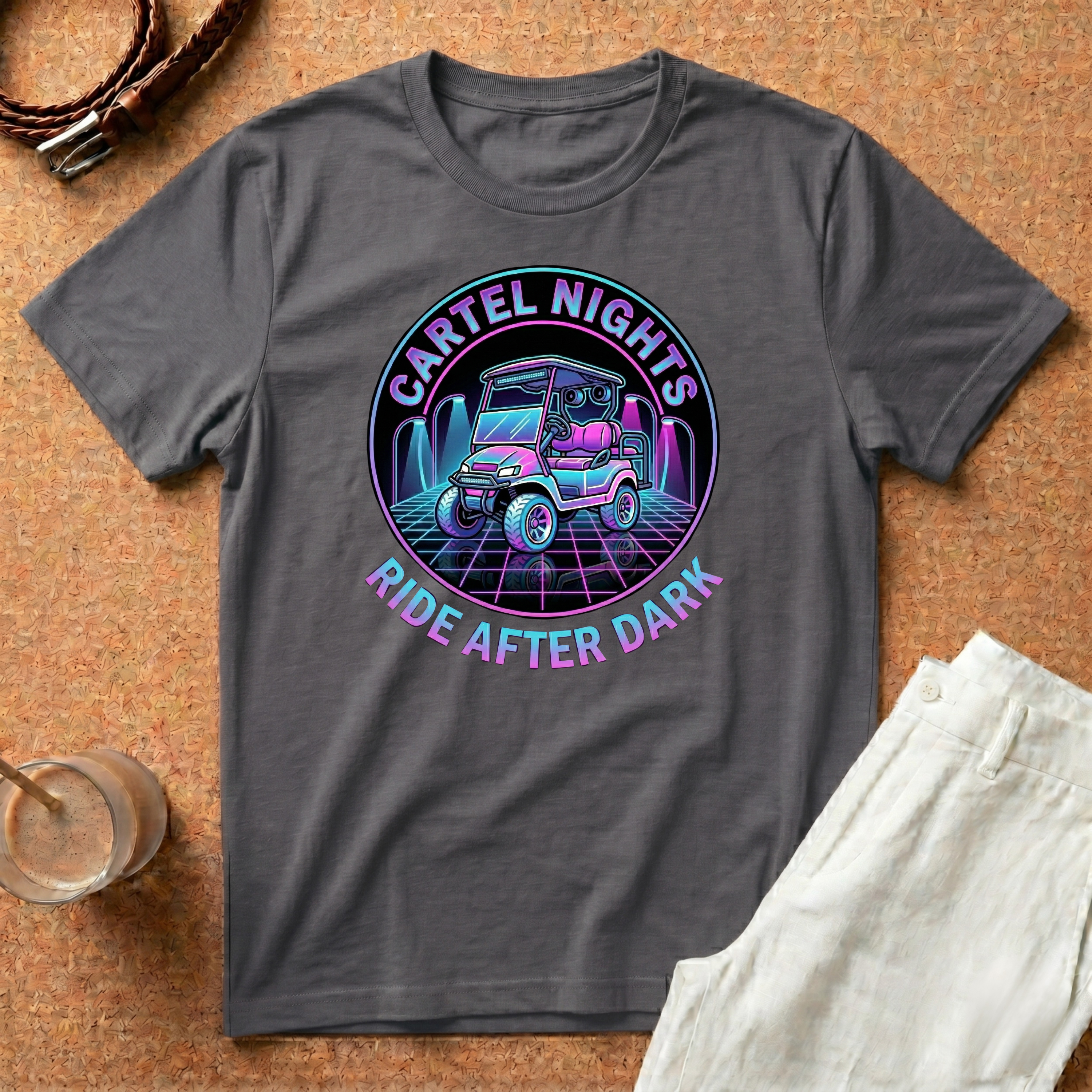 Cartel Nights Golf Cart T‑Shirt — "Ride After Dark" Retro Neon