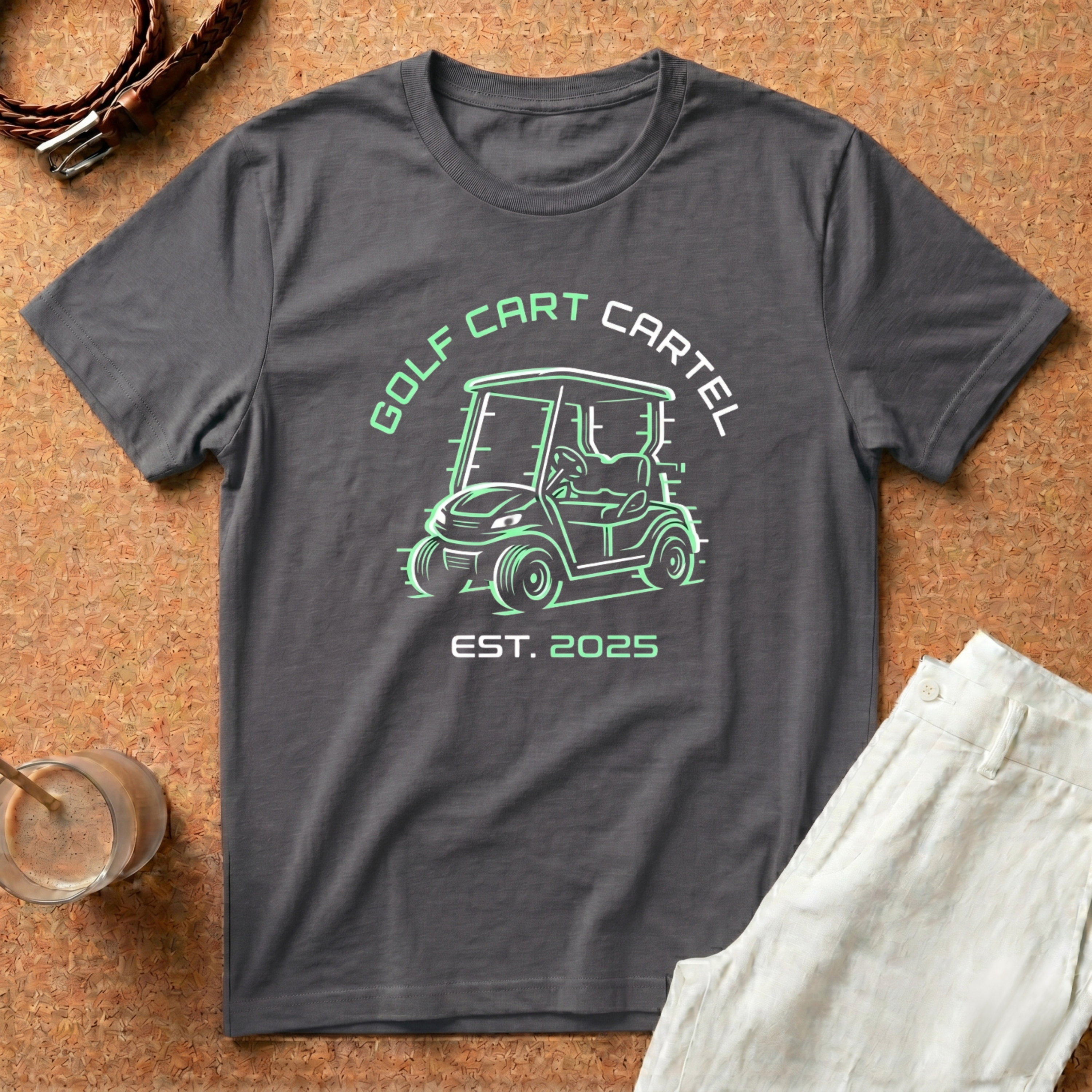 Golf Cart T-Shirt — "Golf Cart Cartel Est. 2025" Vintage Neon Crew Tee
