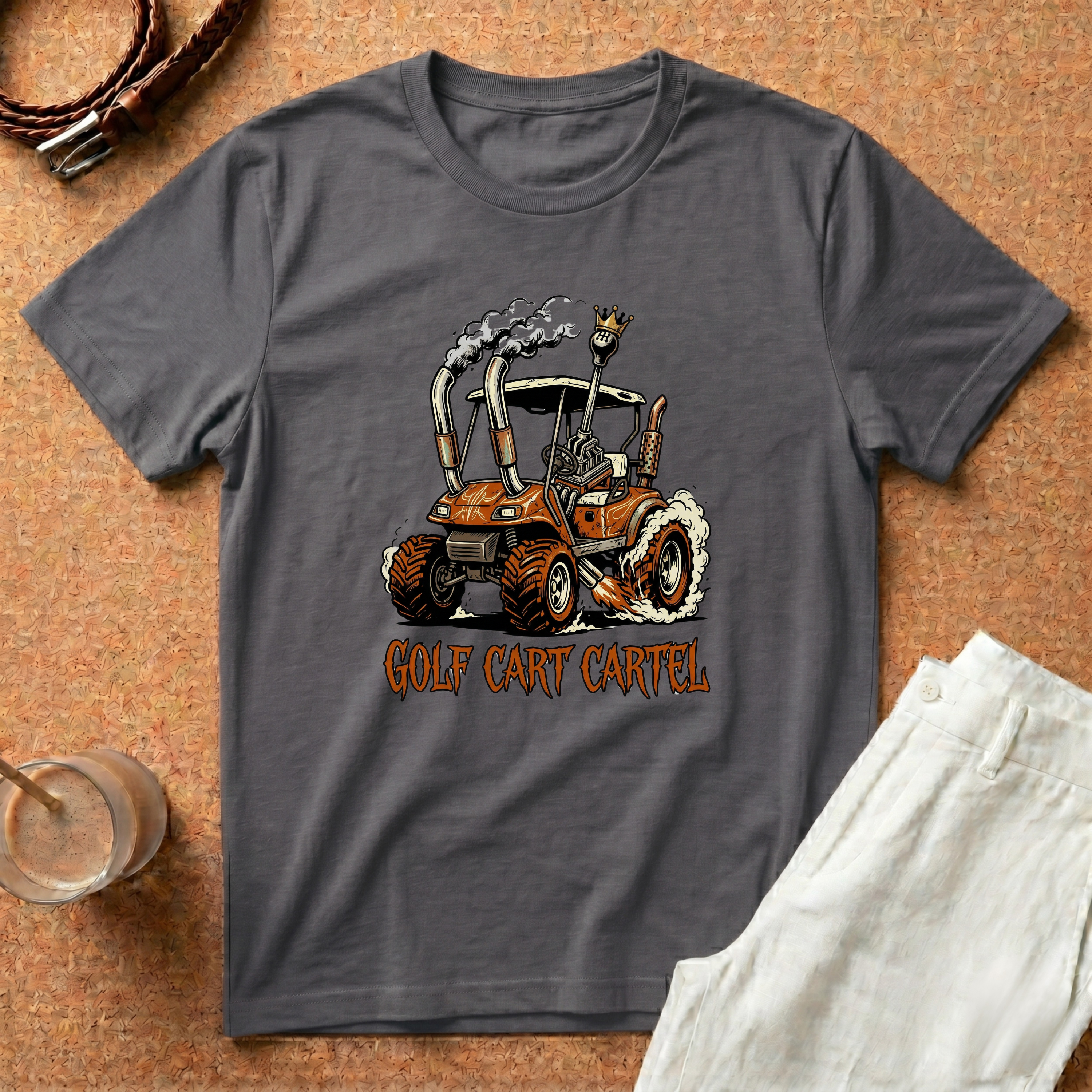 Golf Cart Cartel T-Shirt – Retro Smoking Golf Cart Graphic Tee