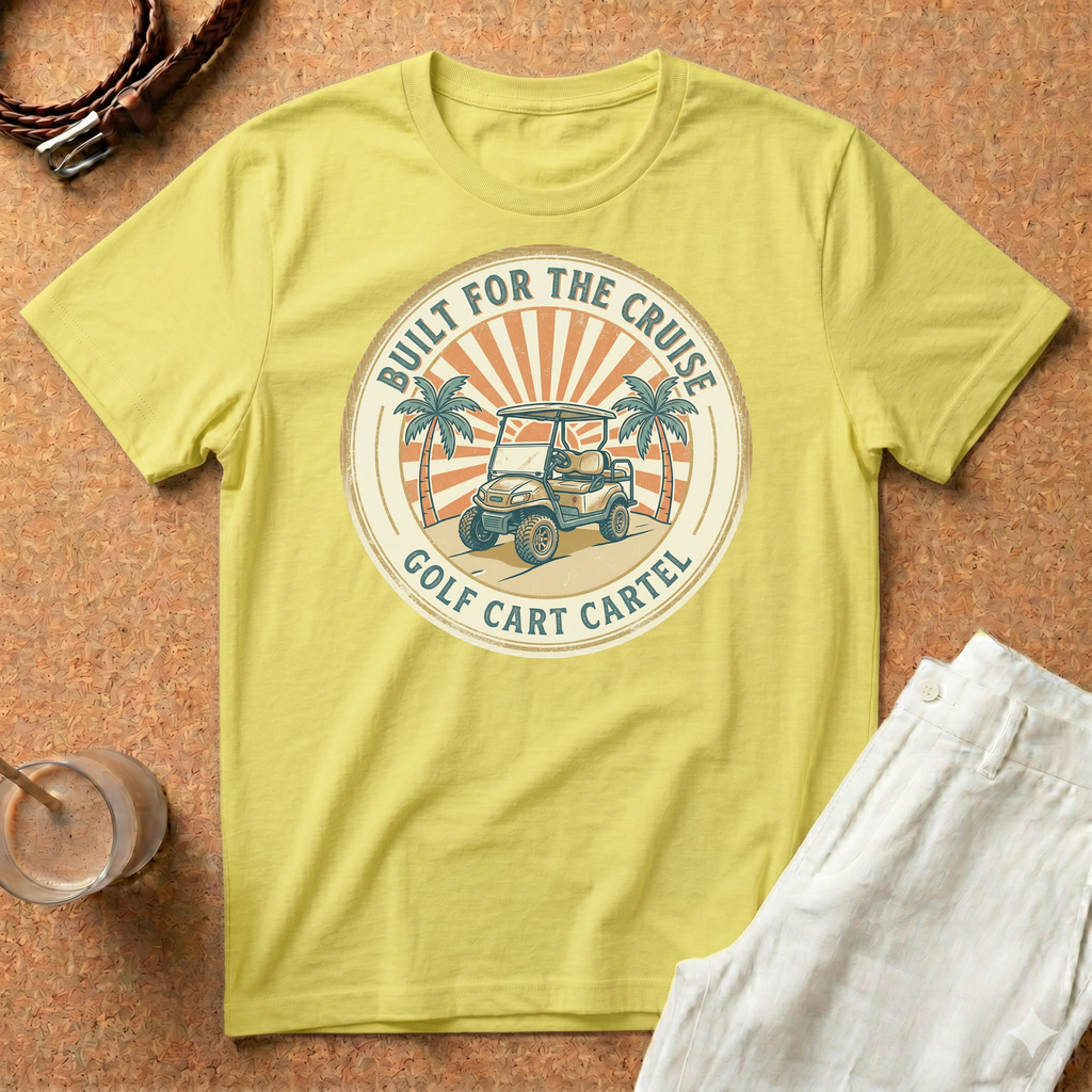 Golf Cart T-Shirt — "Built for the Cruise" Vintage Palm Design