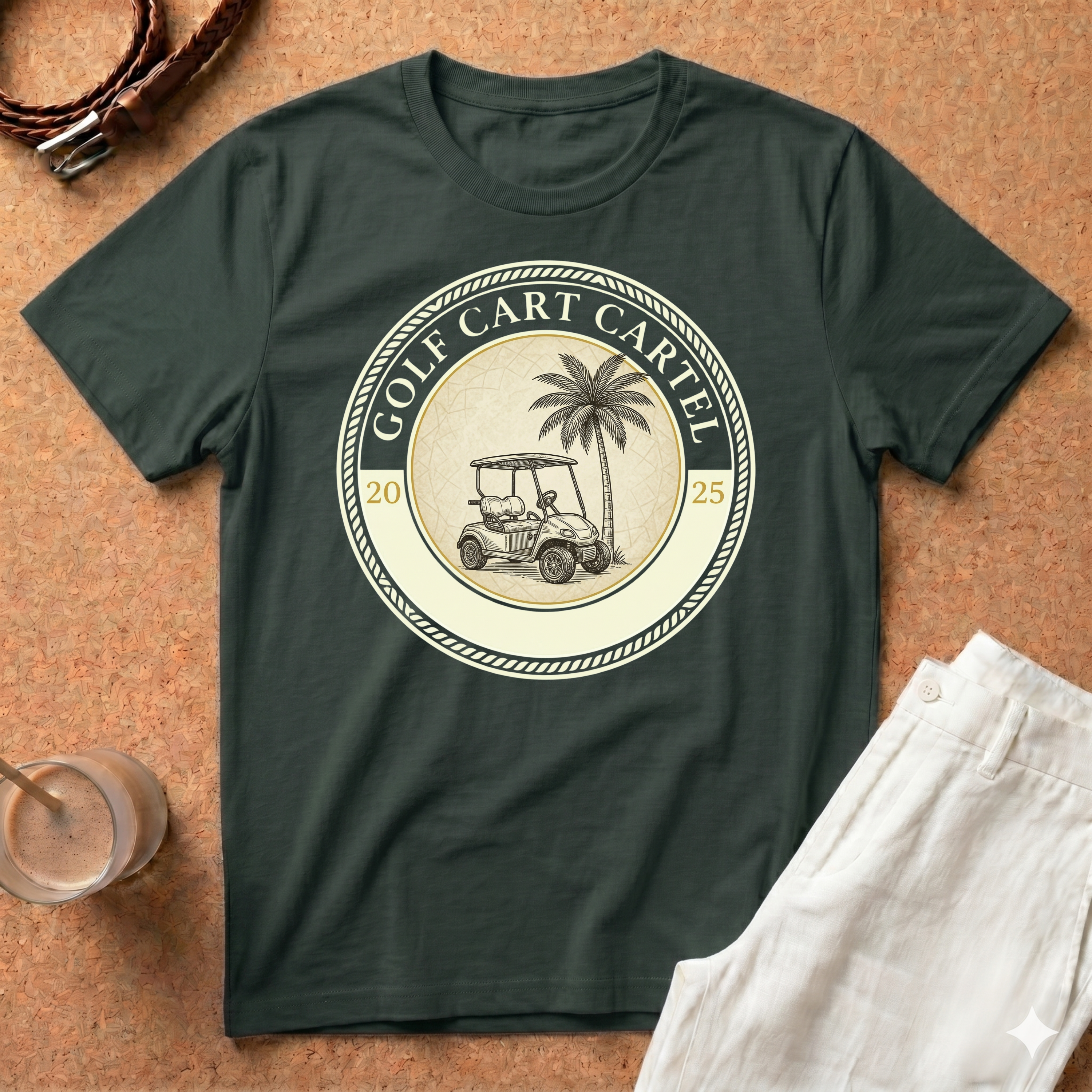 Golf Cart Cartel T-Shirt — Vintage Palm & Cart Design (Since 2025)