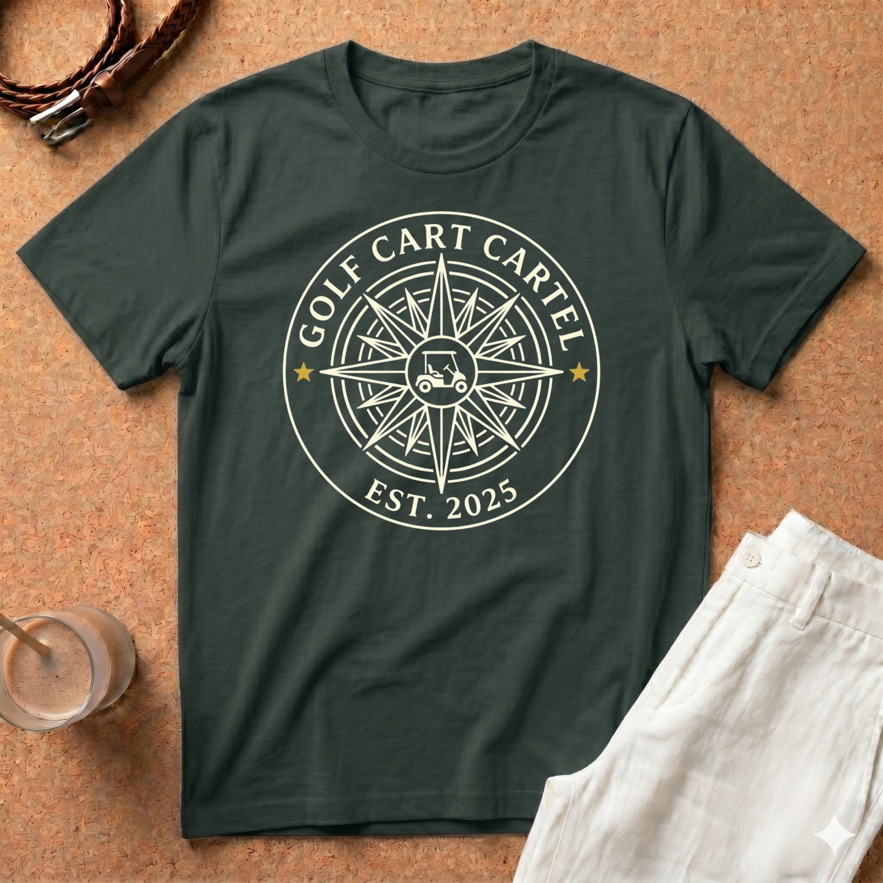 Golf Cart Cartel T-Shirt — Compass Logo Tee (Est. 2025)