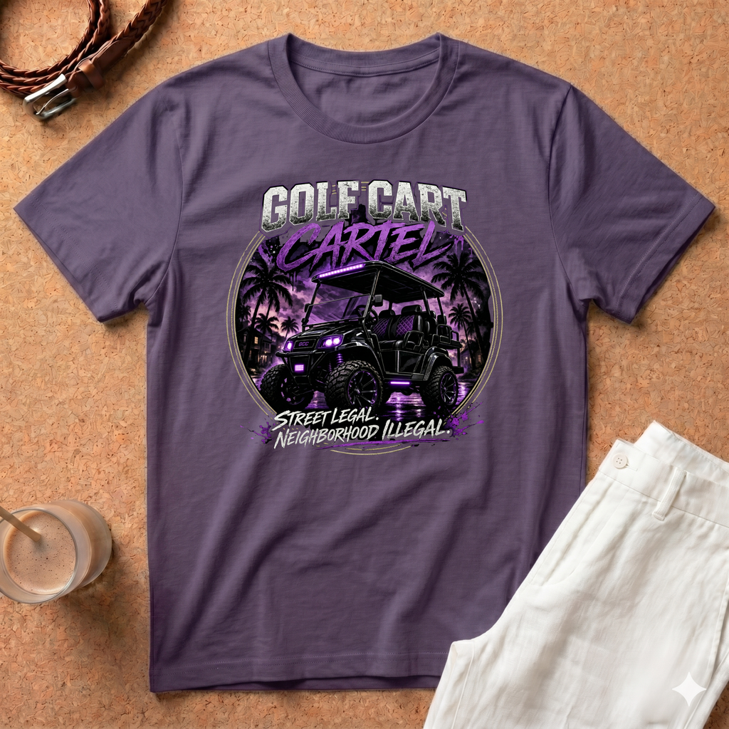 Golf Cart Cartel T-Shirt — 'Street Legal, Neighborhood Illegal' Retro Palm Design