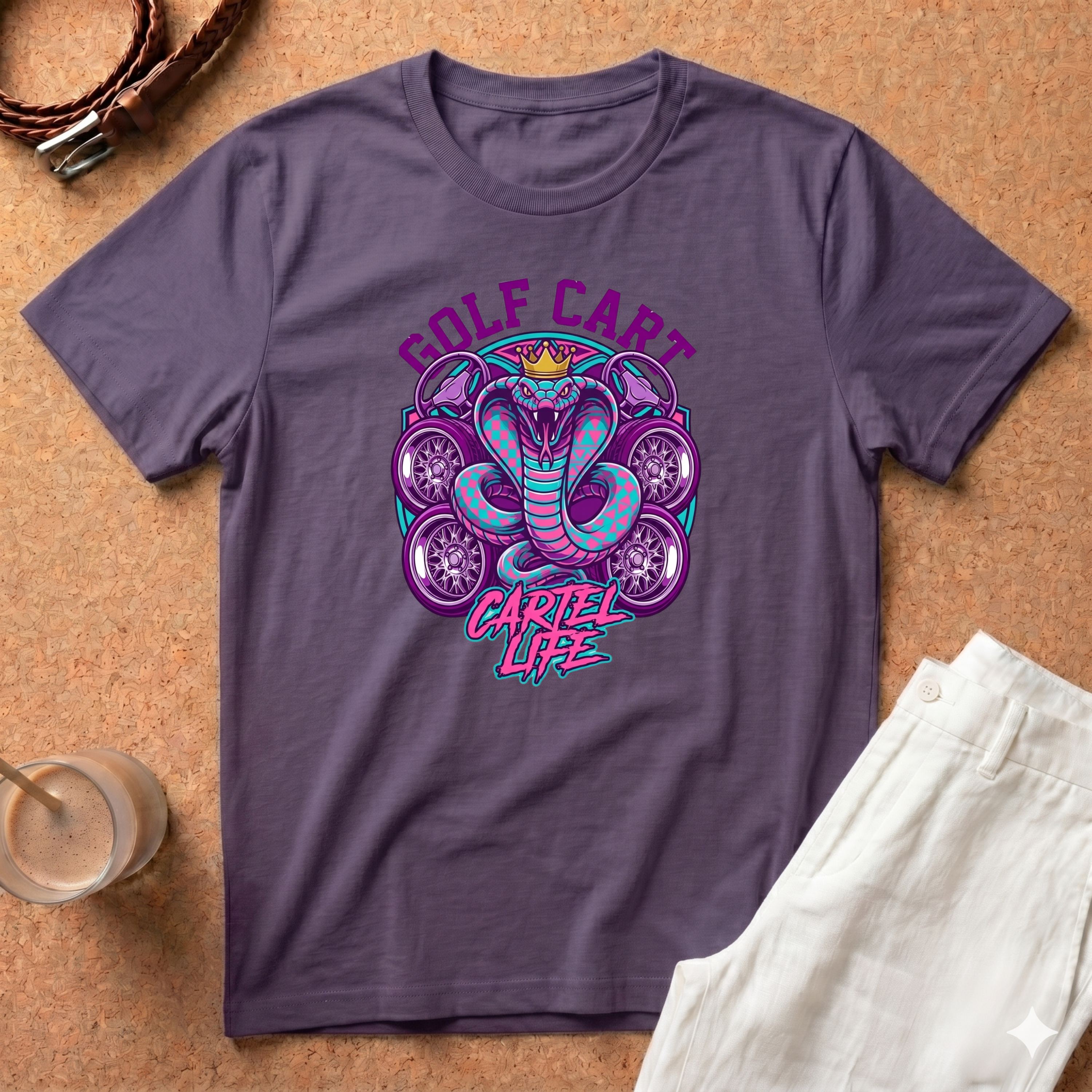 Golf Cart Cobra T-Shirt — 'Cartel Life' Retro Golfing Graphic Tee