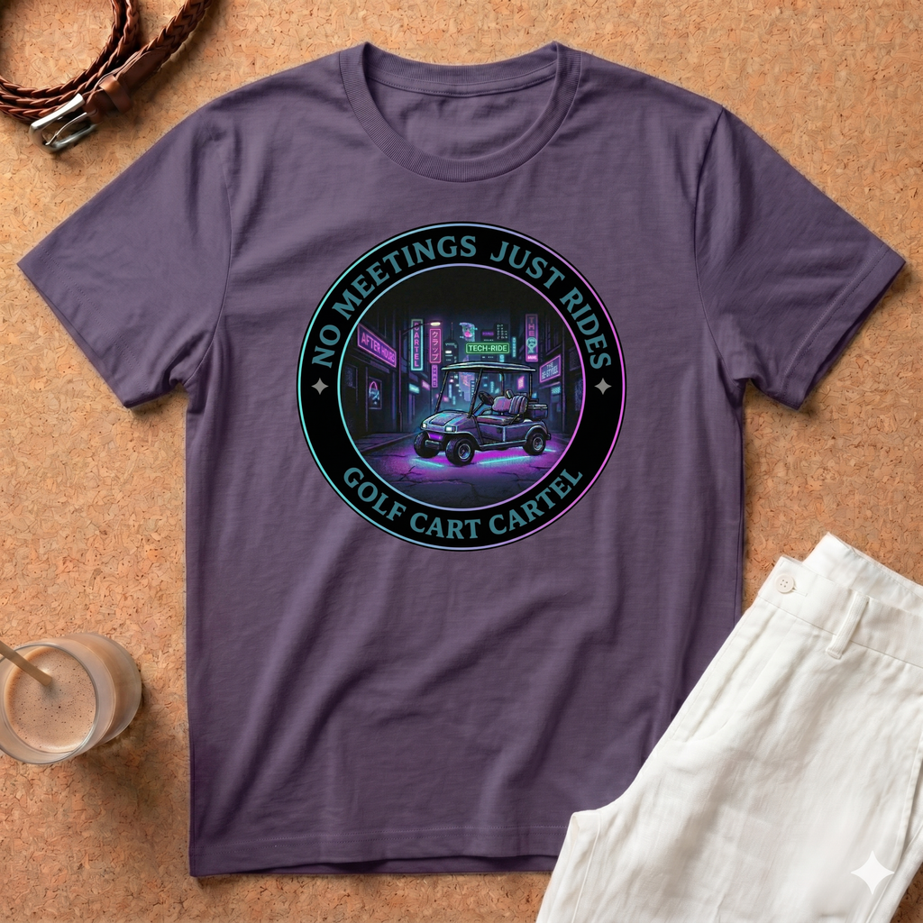 T-Shirt - 'No Meetings Just Rides' Neon Golf Cart Crew Tee