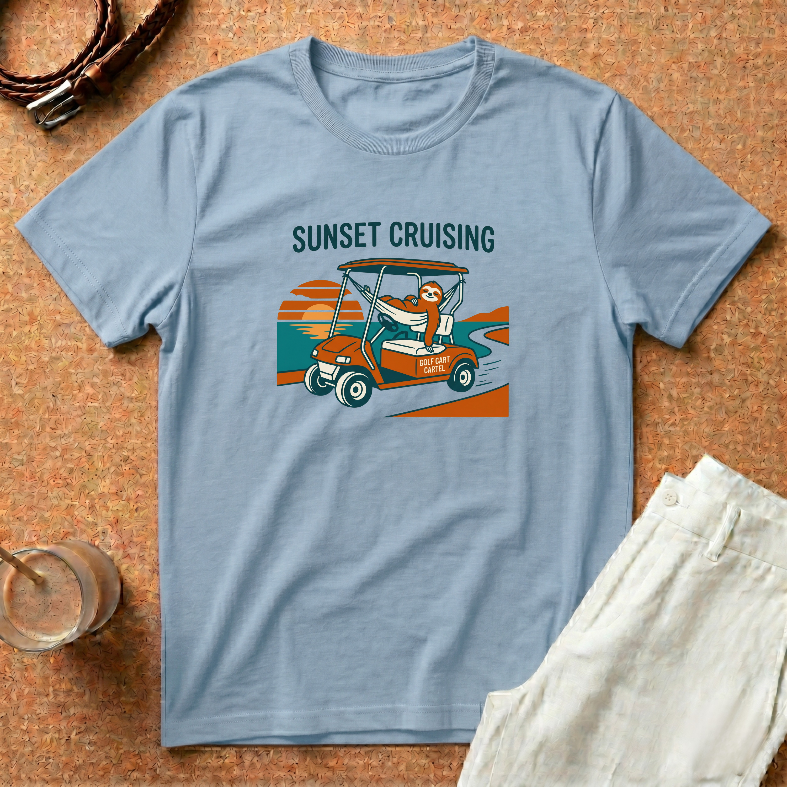 Sunset Cruising T-Shirt — Retro Golf Cart Graphic Tee