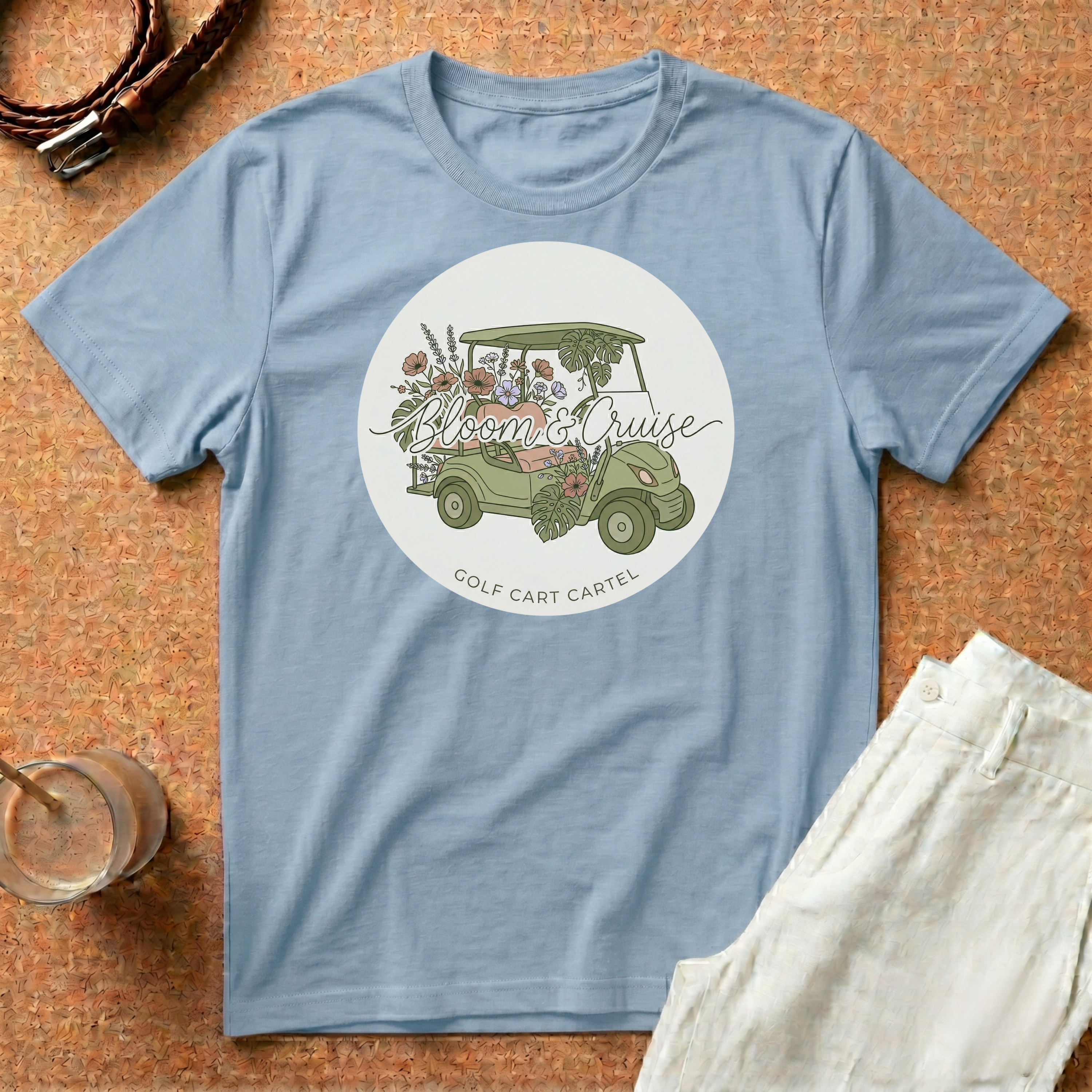 Golf Cart Cruise T-Shirt — Retro Floral Golf Cart Graphic Tee