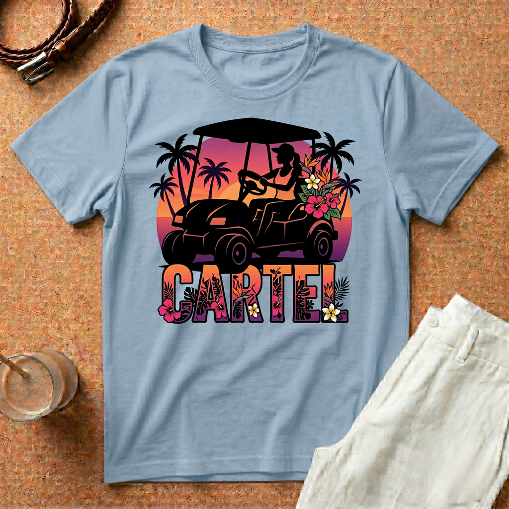 Cartel Golf Cart Sunset T-Shirt — Tropical Palm Beach Vibes