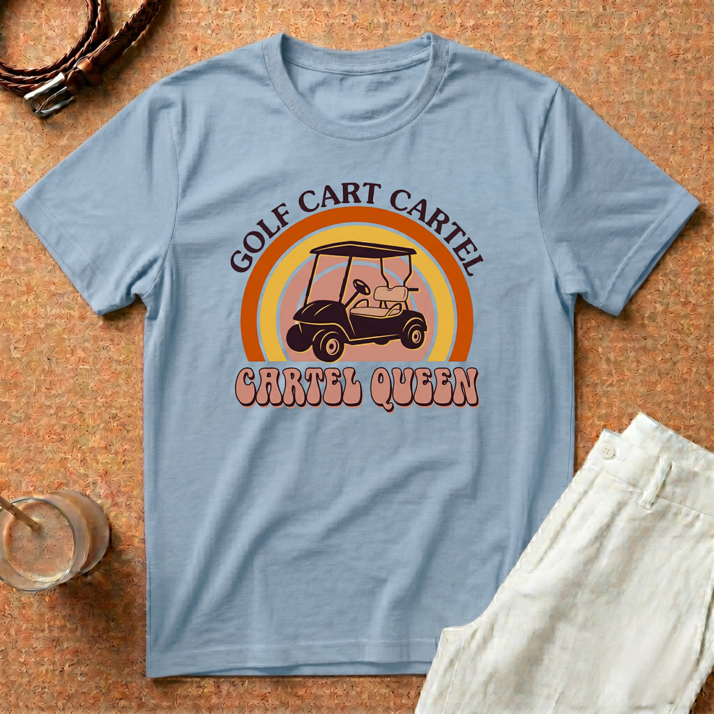 Golf Cart Cartel "Cartel Queen" T-Shirt — Retro Golf Cart Tee for Women & Golfers