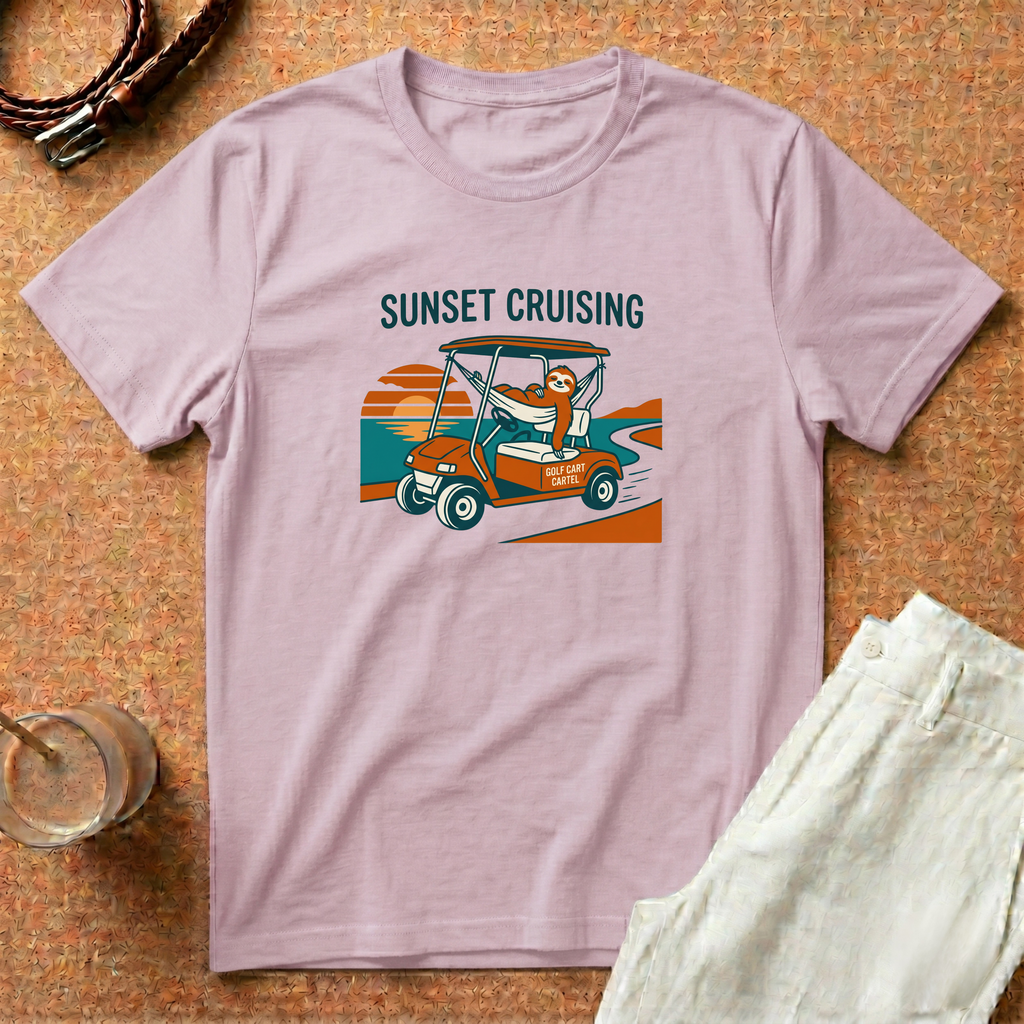 Sunset Cruising T-Shirt — Retro Golf Cart Graphic Tee