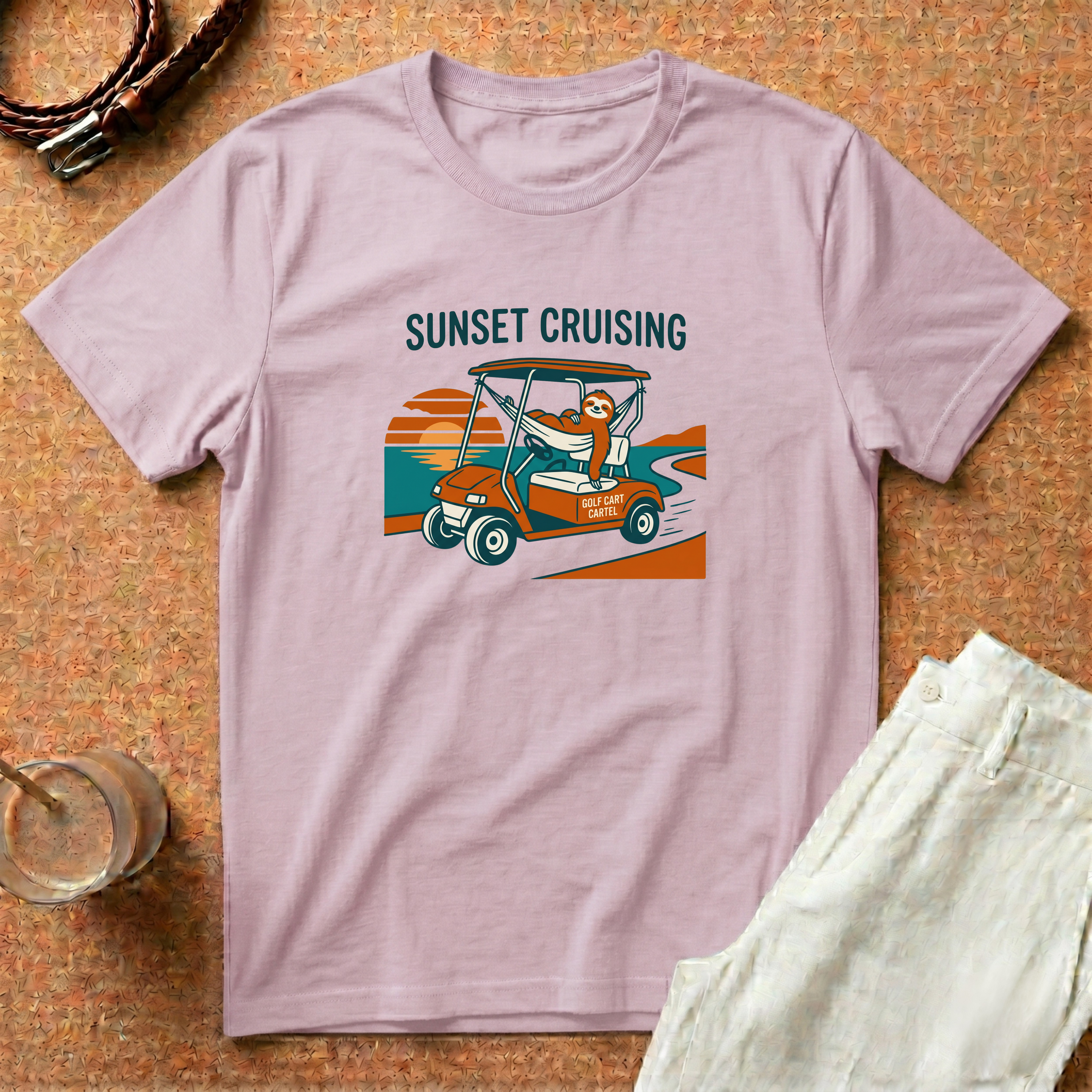 Sunset Cruising T-Shirt — Retro Golf Cart Graphic Tee