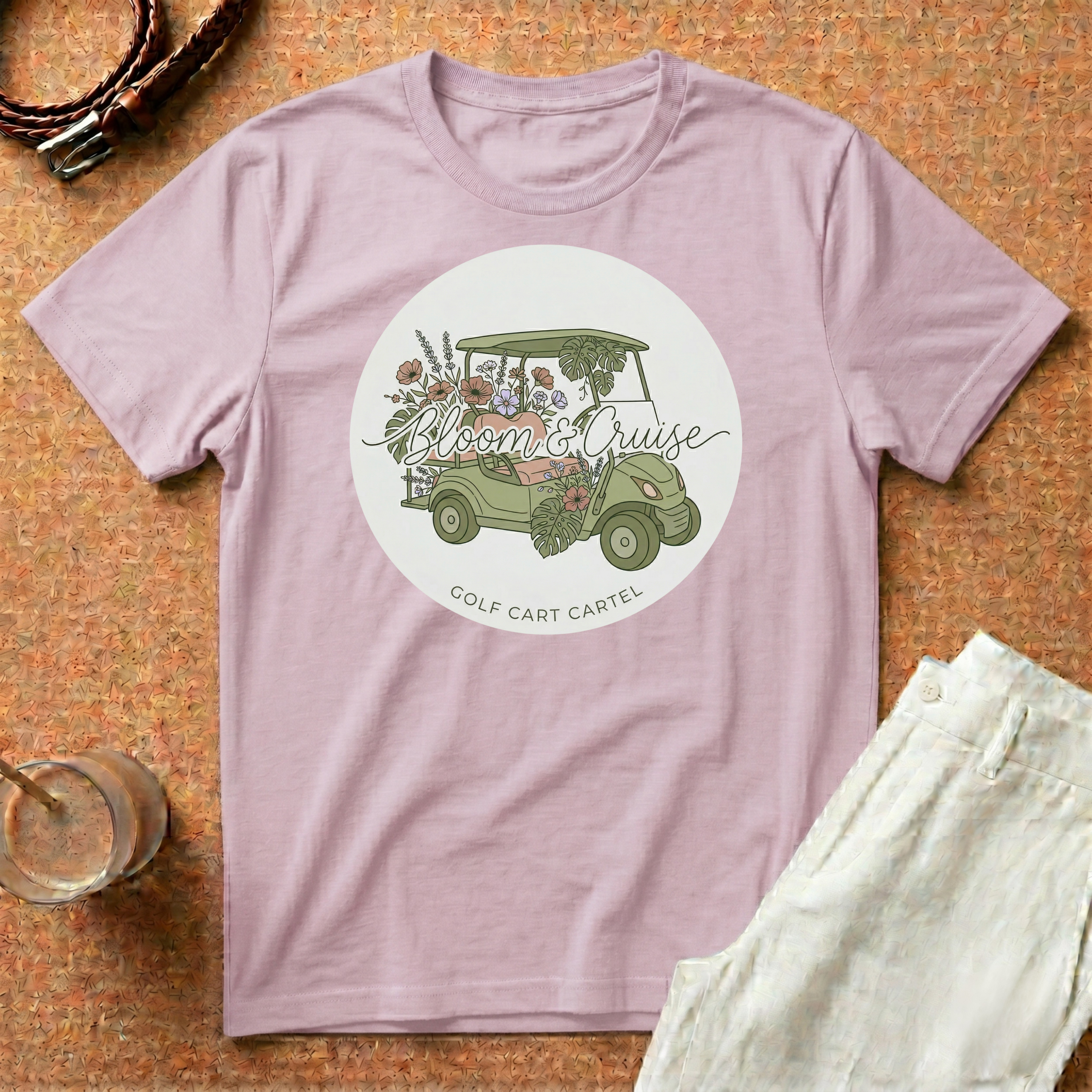 Golf Cart Cruise T-Shirt — Retro Floral Golf Cart Graphic Tee