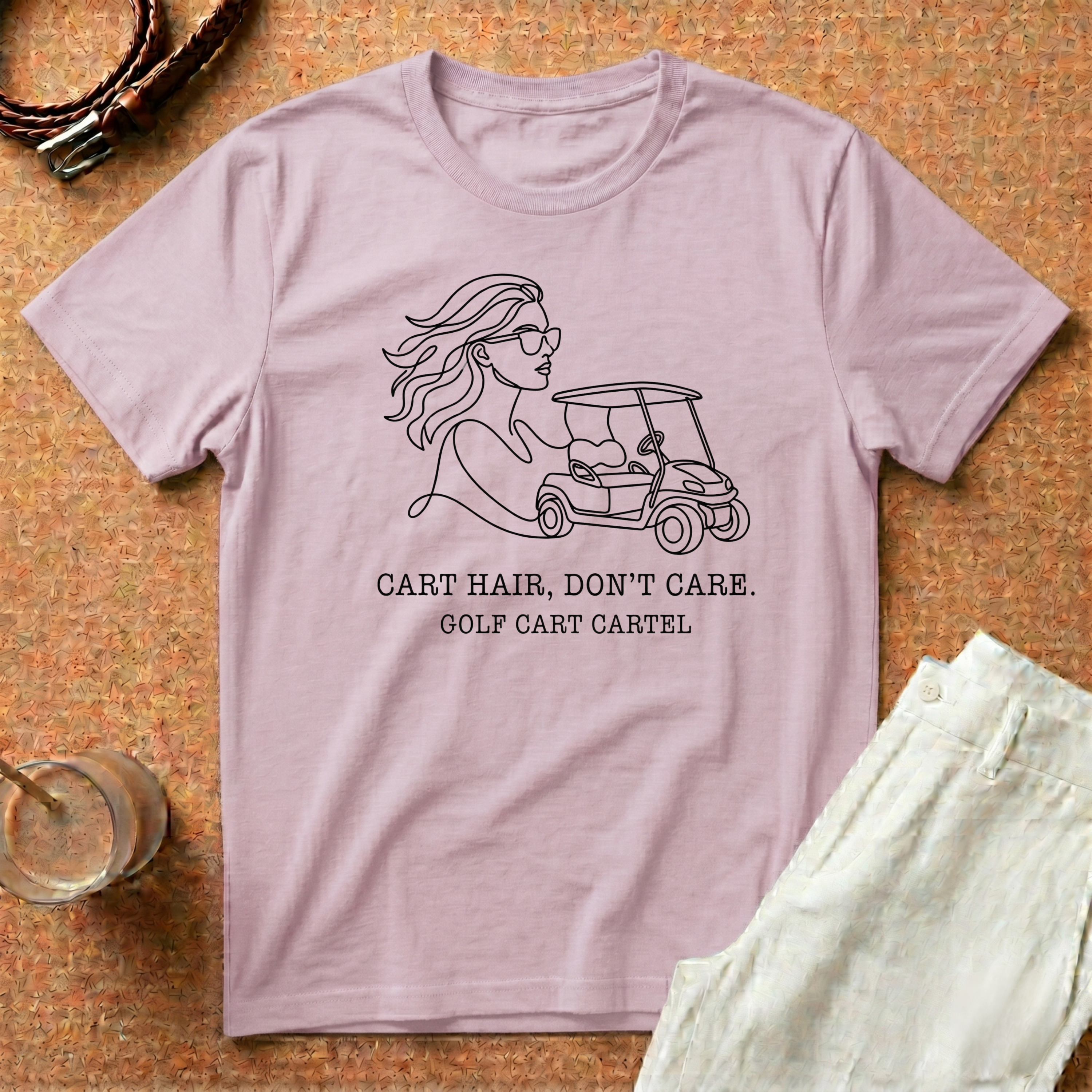 Golf Cart T-Shirt — “Cart Hair, Don’t Care” Graphic Tee for Golf Lovers