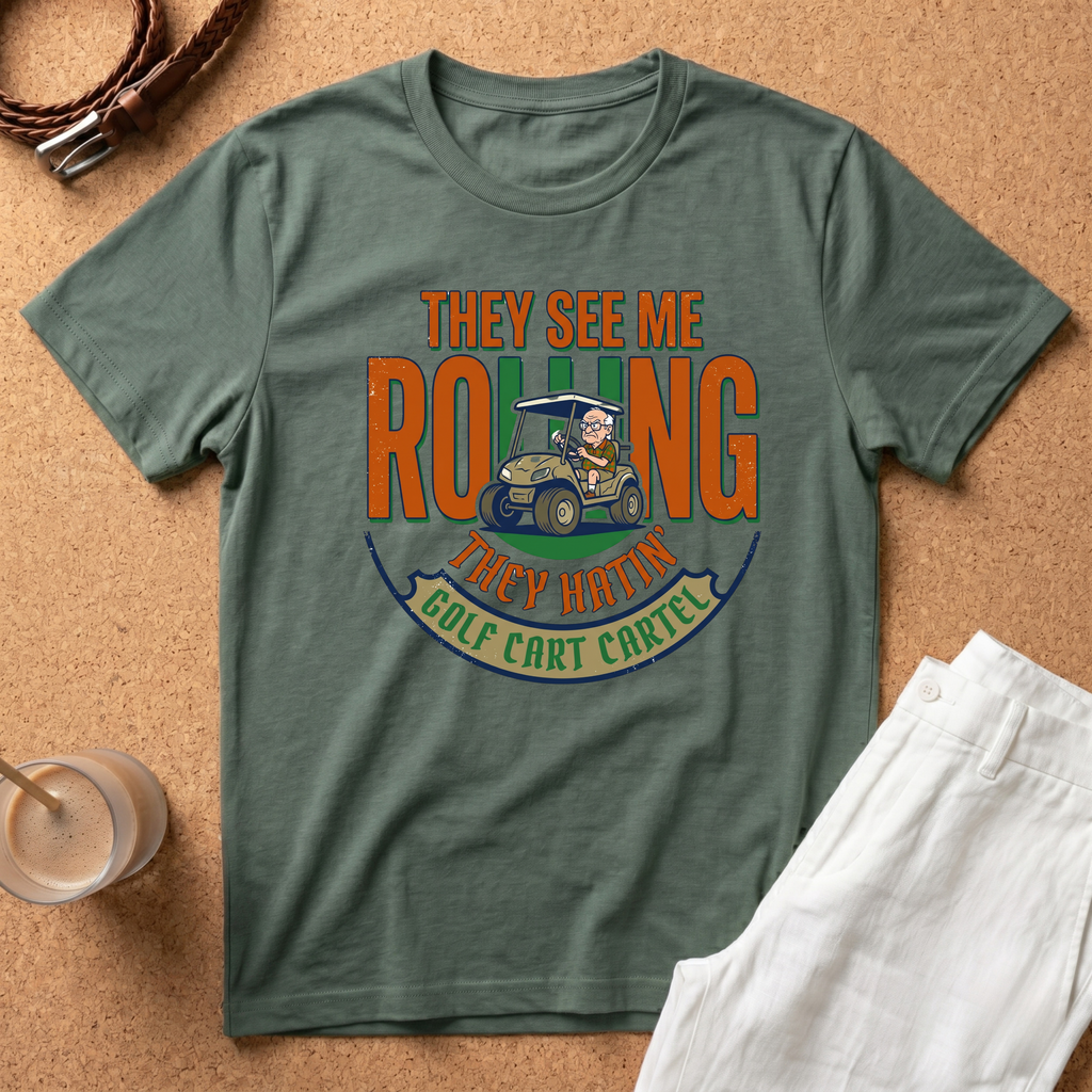 Golf T-Shirt — "They See Me Rolling They Hatin'" Golf Cart Crew Shirt