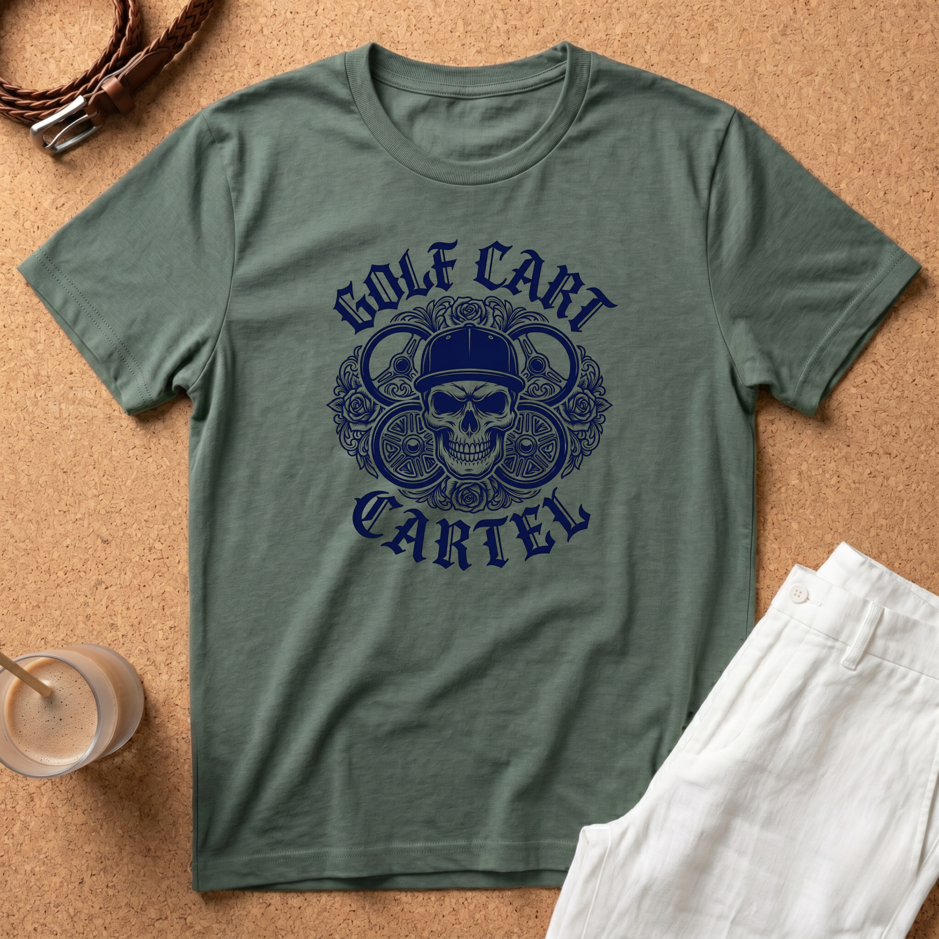 Golf Cart Cartel Skull T-Shirt — Vintage Golfing Crew Tee