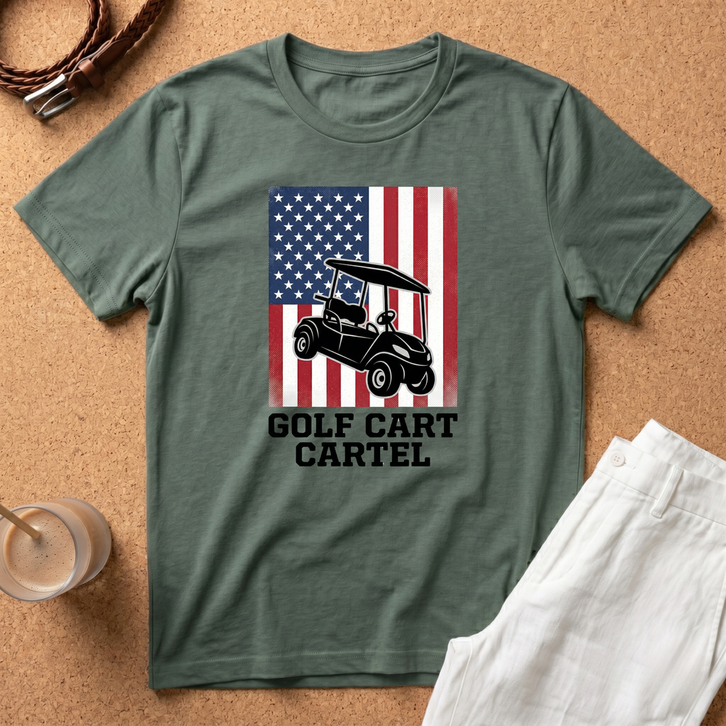 Golf Cart Cartel T-Shirt — "Golf Cart Cartel" American Flag Golf Shirt