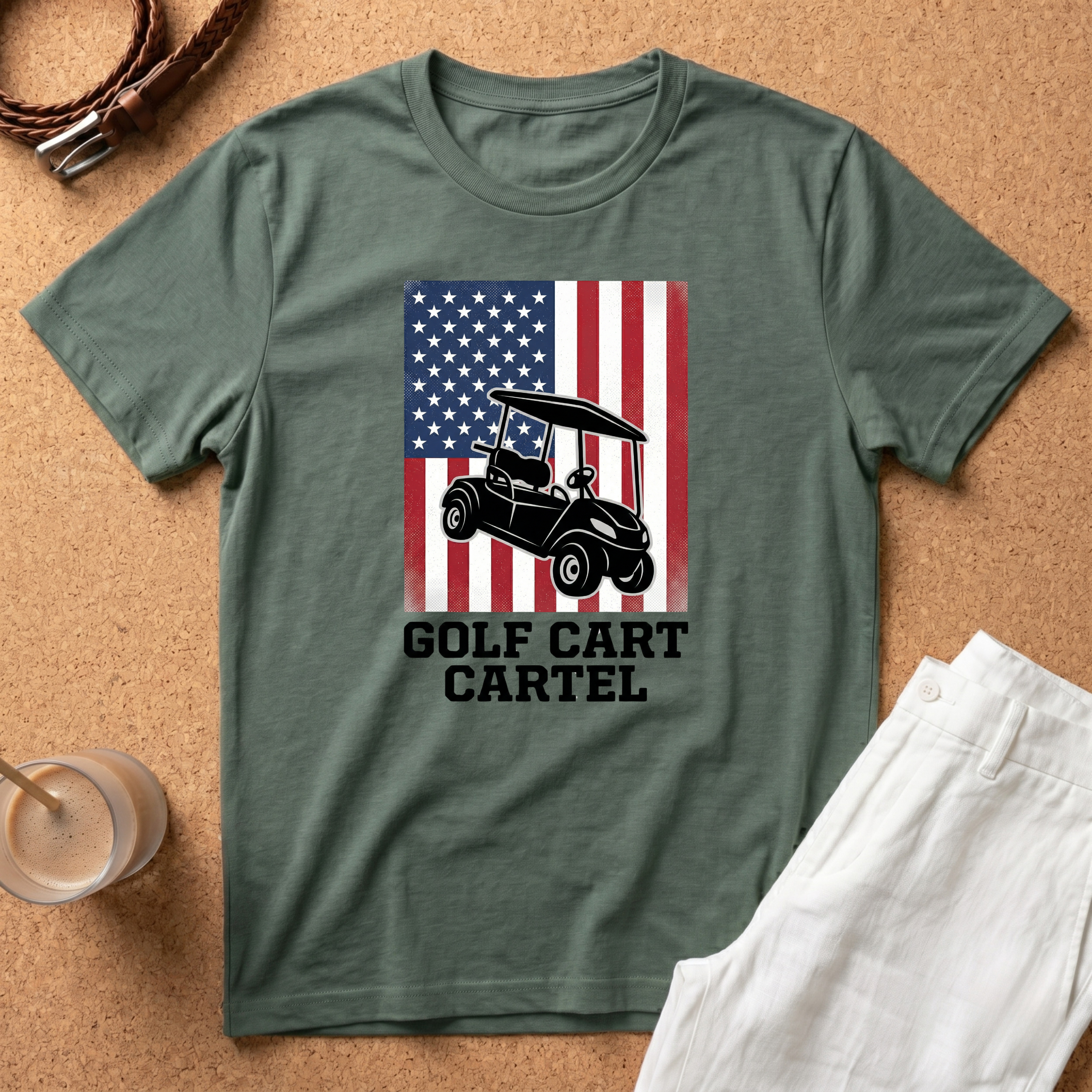 Golf Cart Cartel T-Shirt — "Golf Cart Cartel" American Flag Golf Shirt