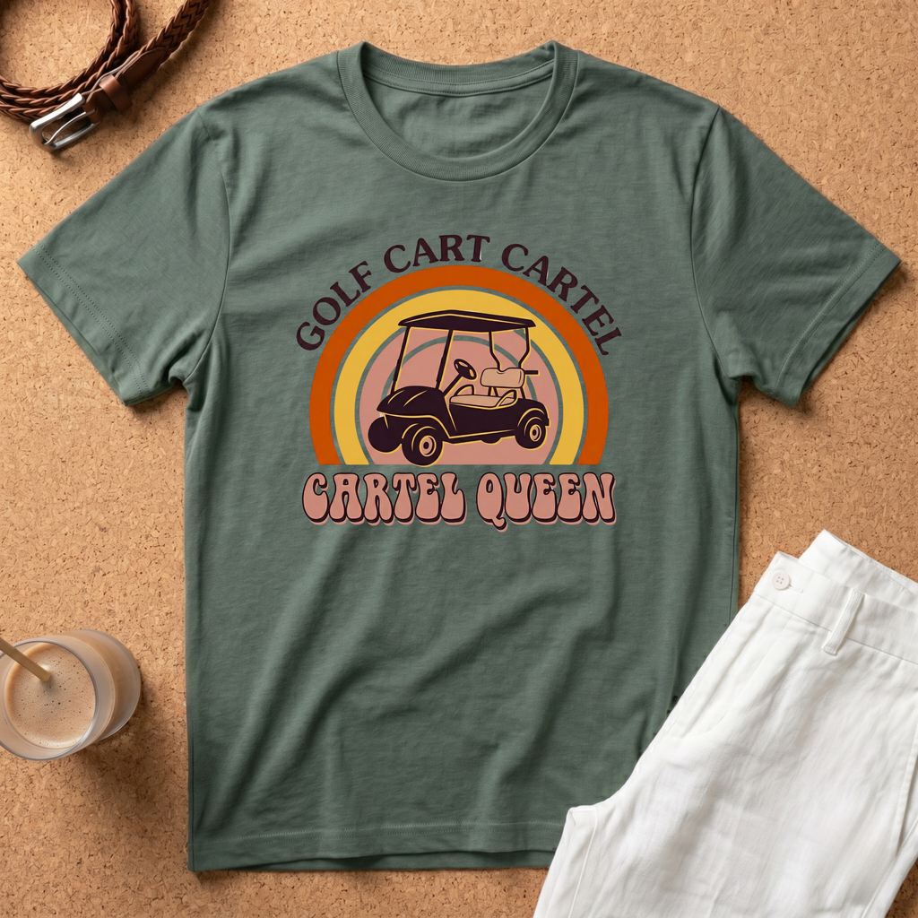 Golf Cart Cartel "Cartel Queen" T-Shirt — Retro Golf Cart Tee for Women & Golfers
