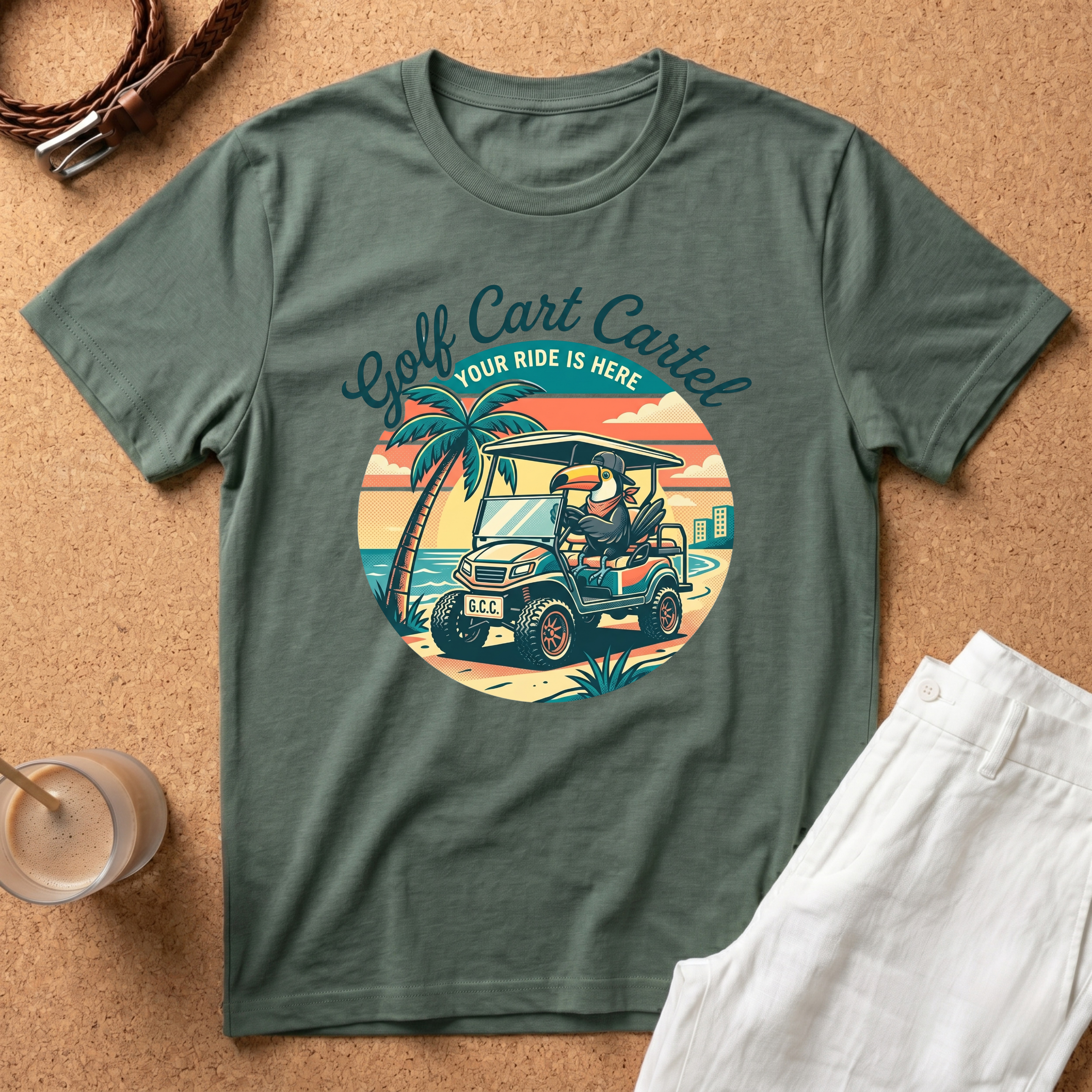 Golf Cart Cartel T-Shirt — Retro Beach Golf Cart Tee ("Your Ride Is Here")