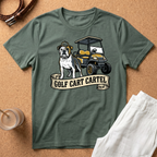 Golf Cart T‑Shirt — 'Golf Cart Cartel' Bulldog & Golf Buggy Graphic Tee