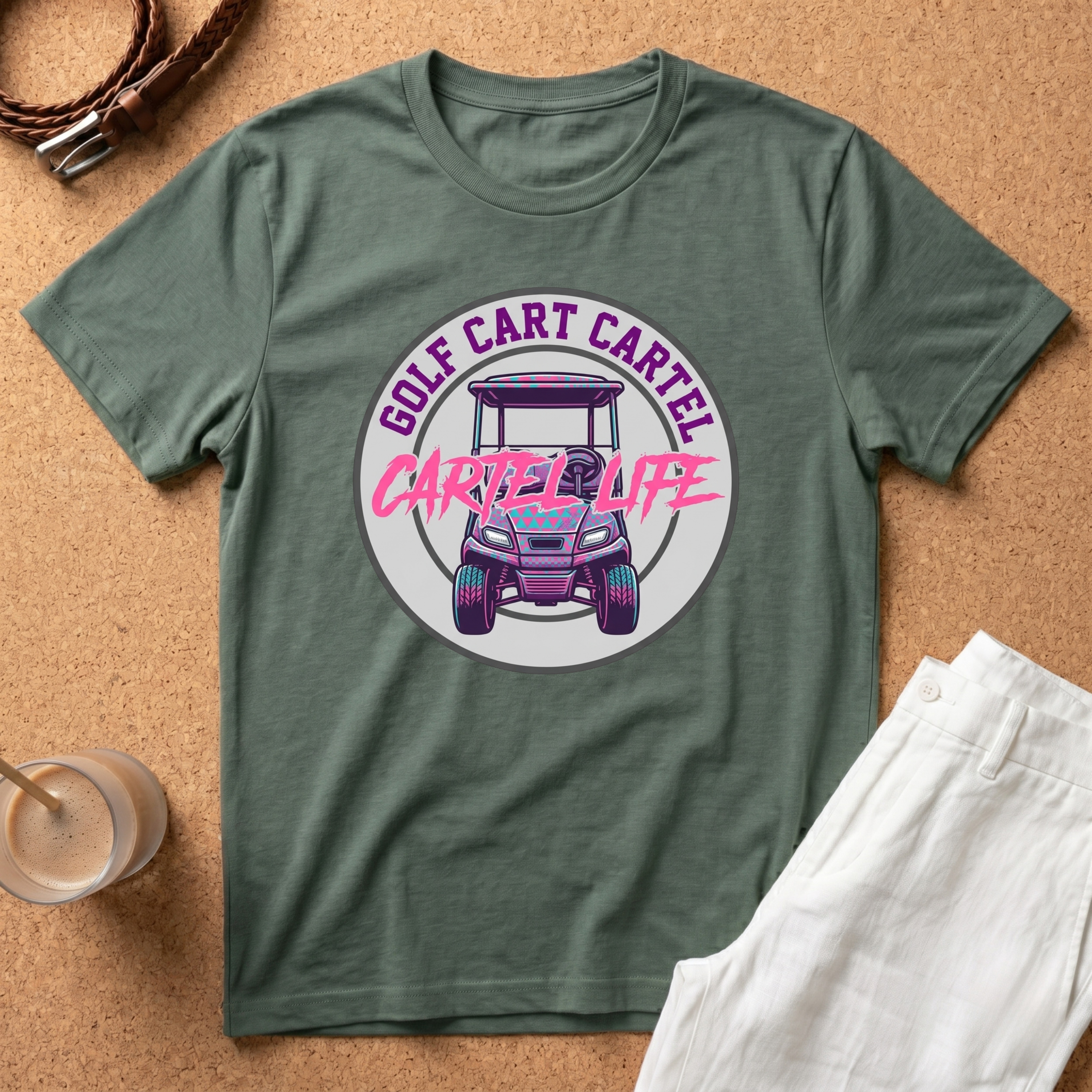 Golf Cart Cartel "Cartel Life" T-Shirt — Retro Pink Golf Cart Tee