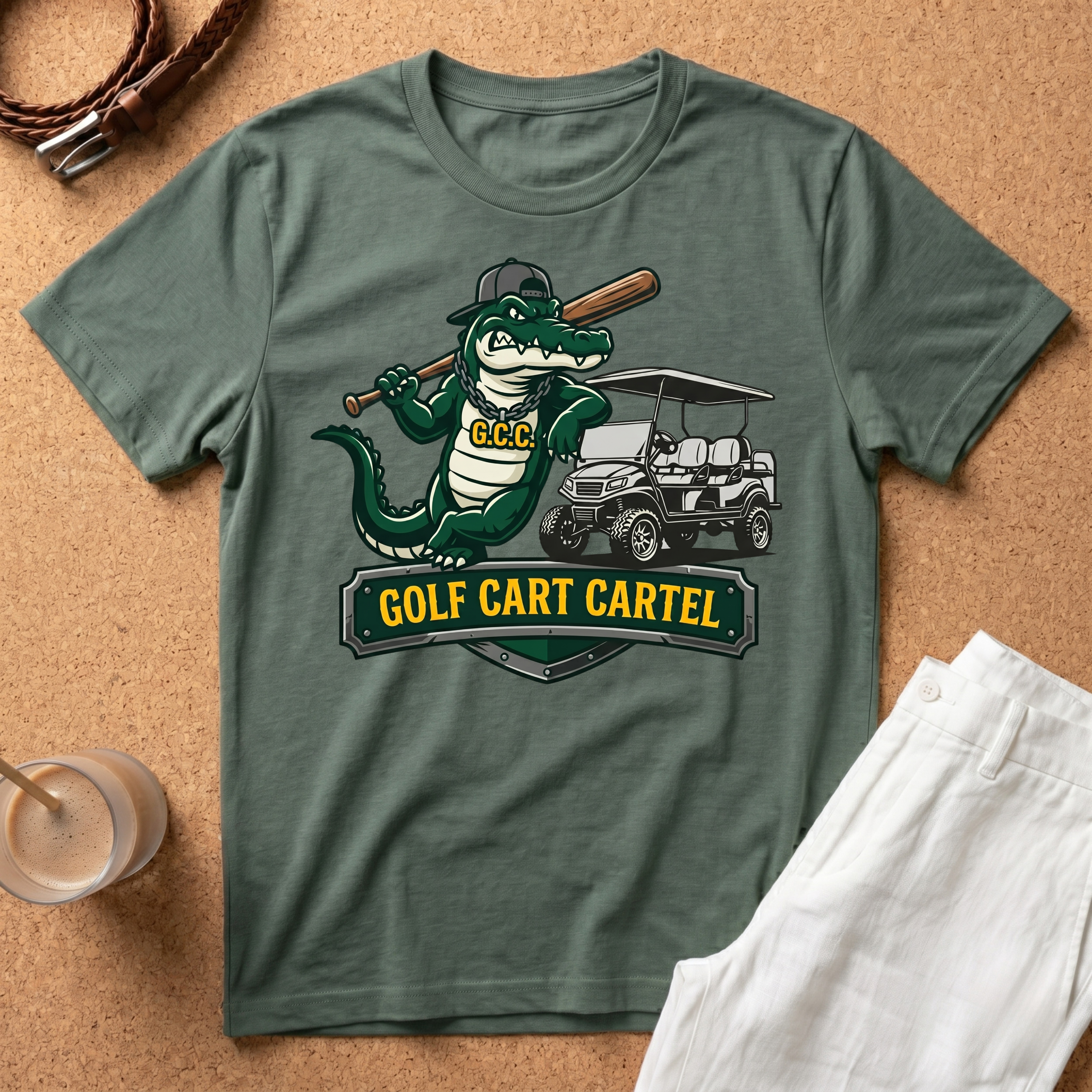 Golf Cart T-Shirt – 'Golf Cart Cartel' Alligator Mascot Graphic Tee