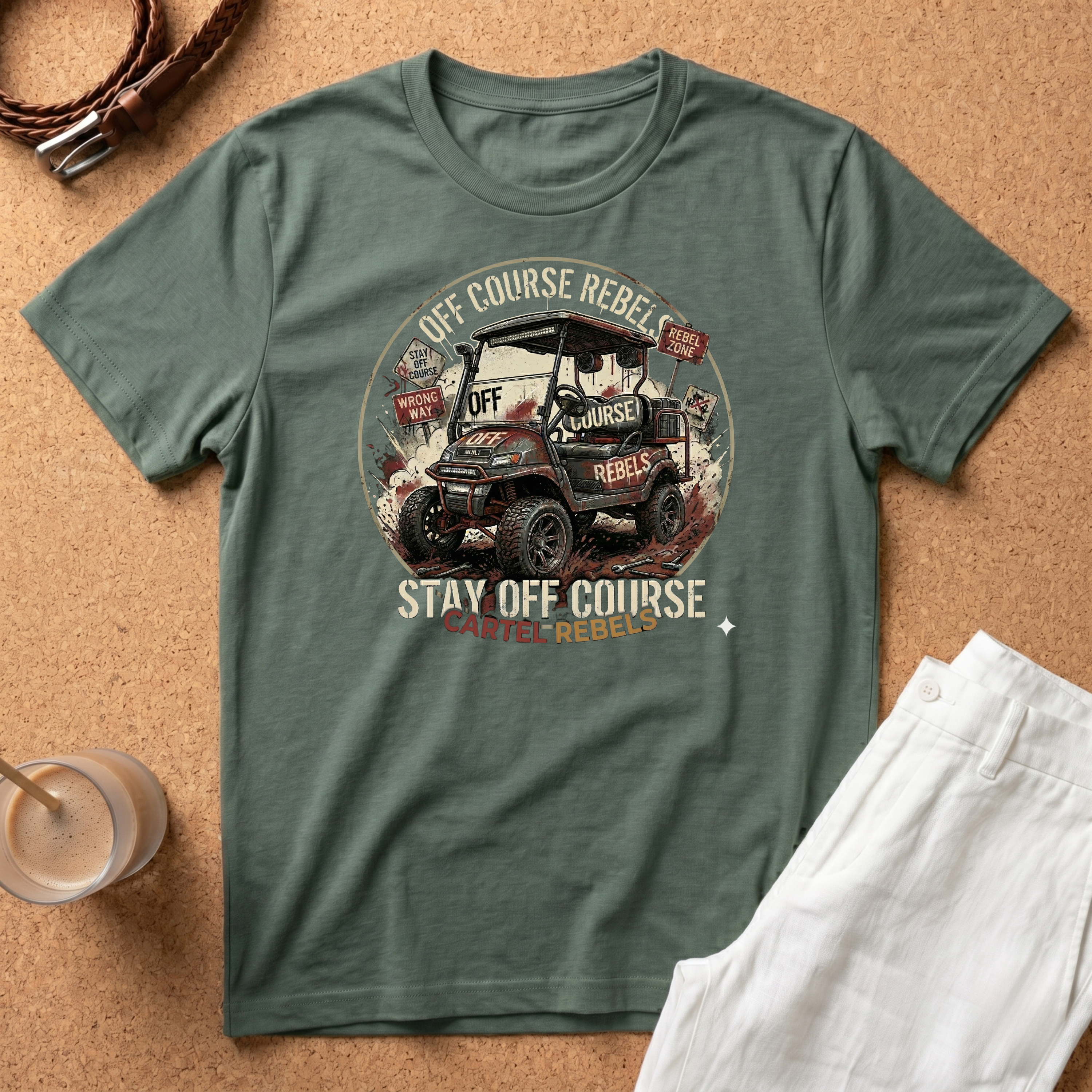 Stay Off Course Rebel T-Shirt – Golf Cart Cartel Adventure