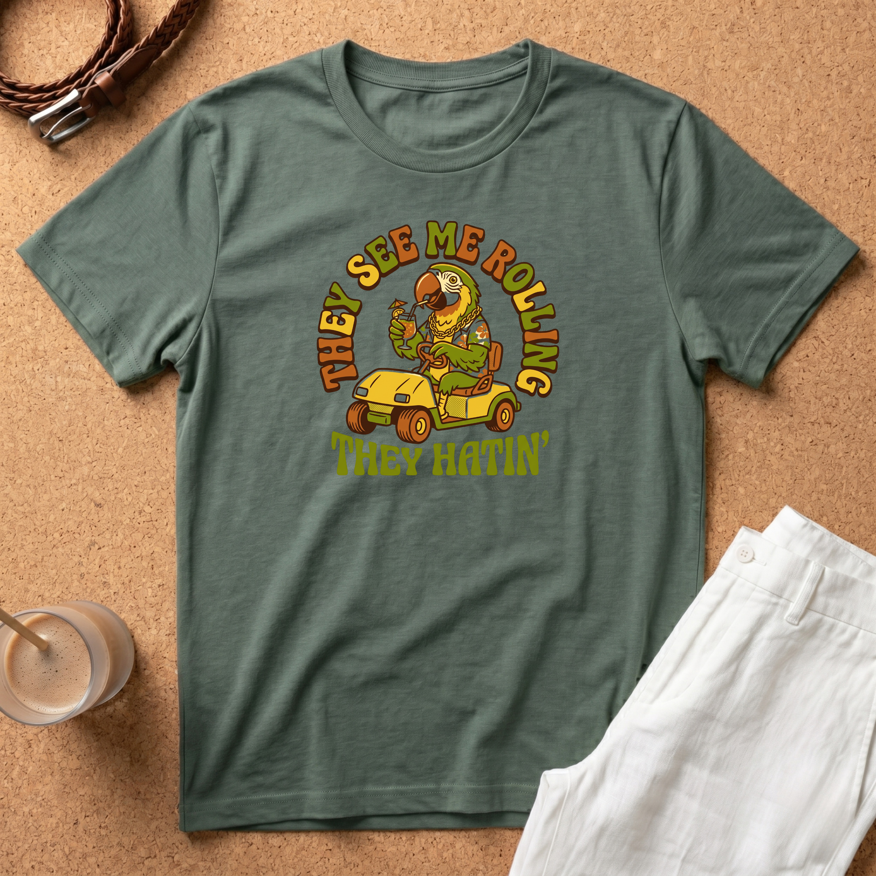 They See Me Rolling They Hatin' T-Shirt — Retro Golf Cart Humor Tee