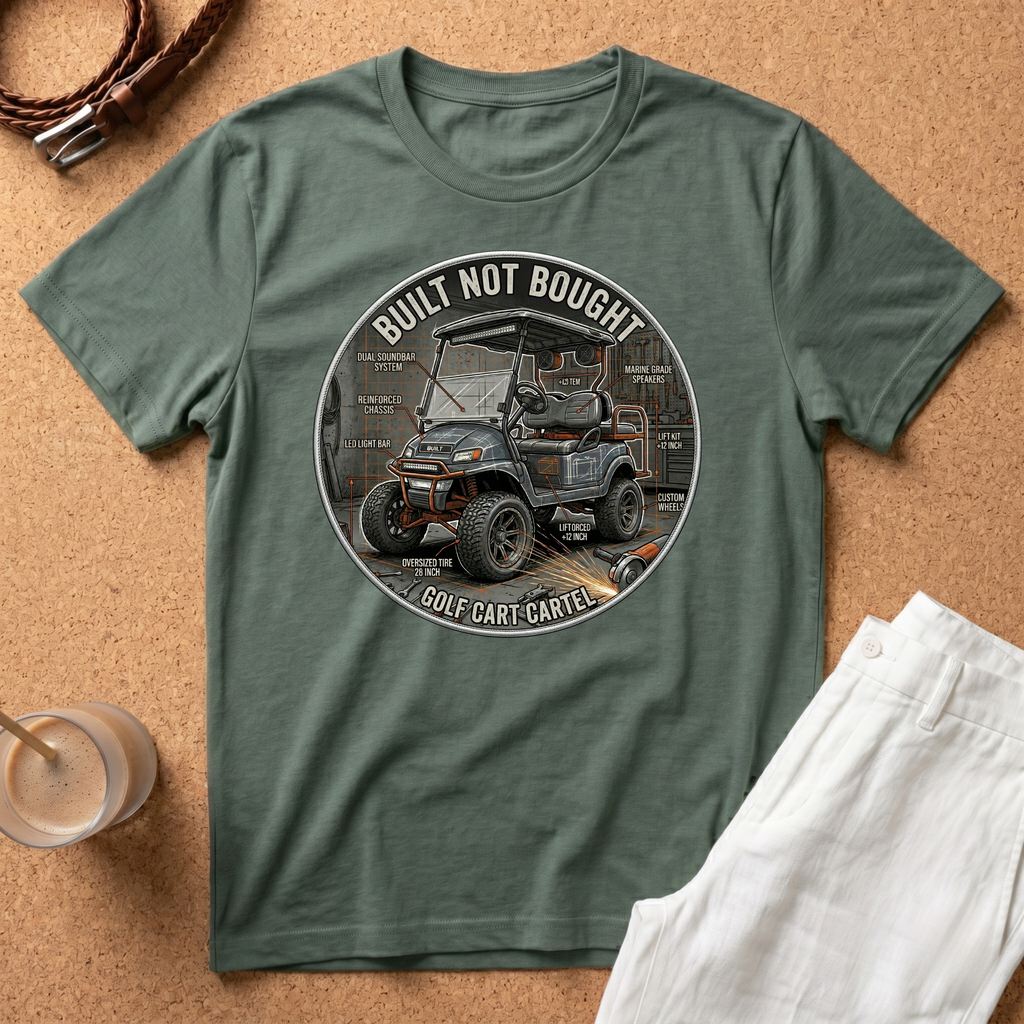 Built Not Bought Golf Cart T-Shirt — Vintage Custom Golf Cart Mechanic Tee