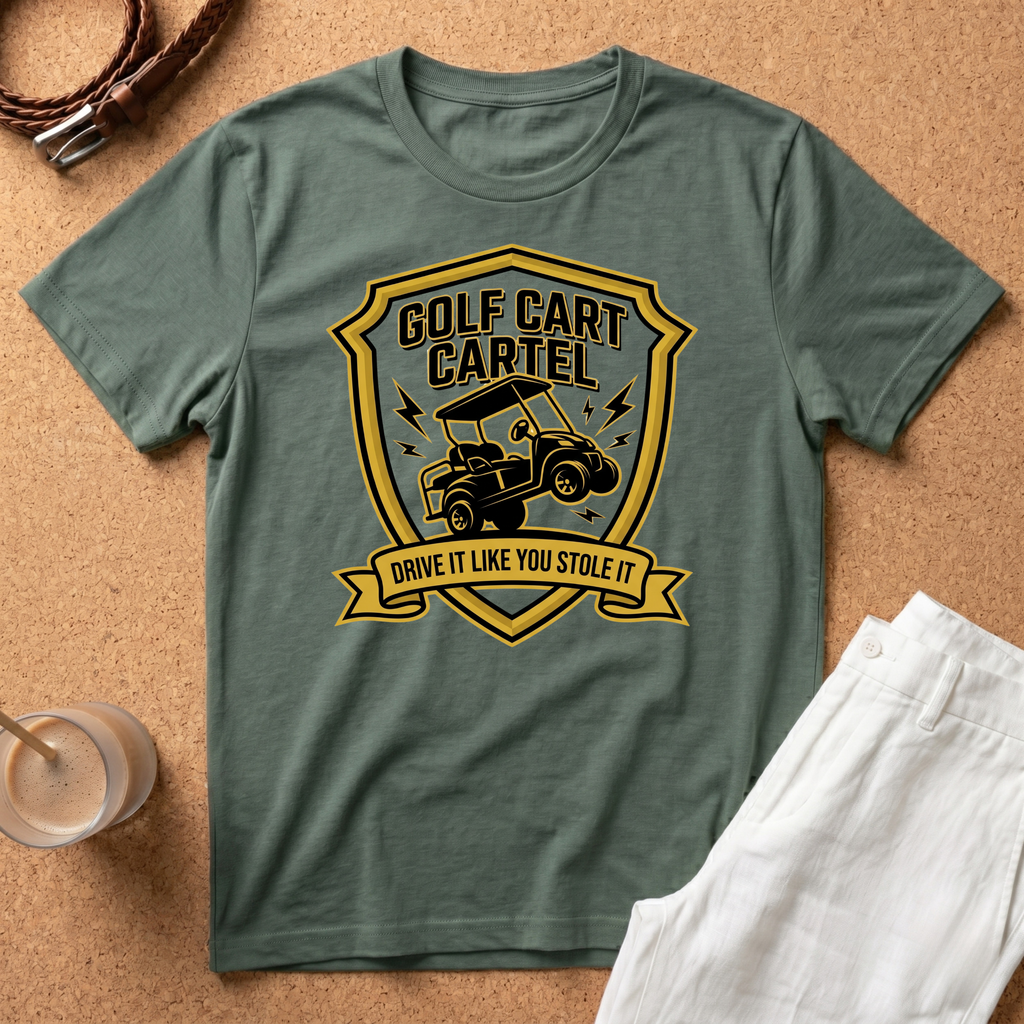 Golf Cart Cartel T-Shirt — Drive It Like You Stole It Golf Tee
