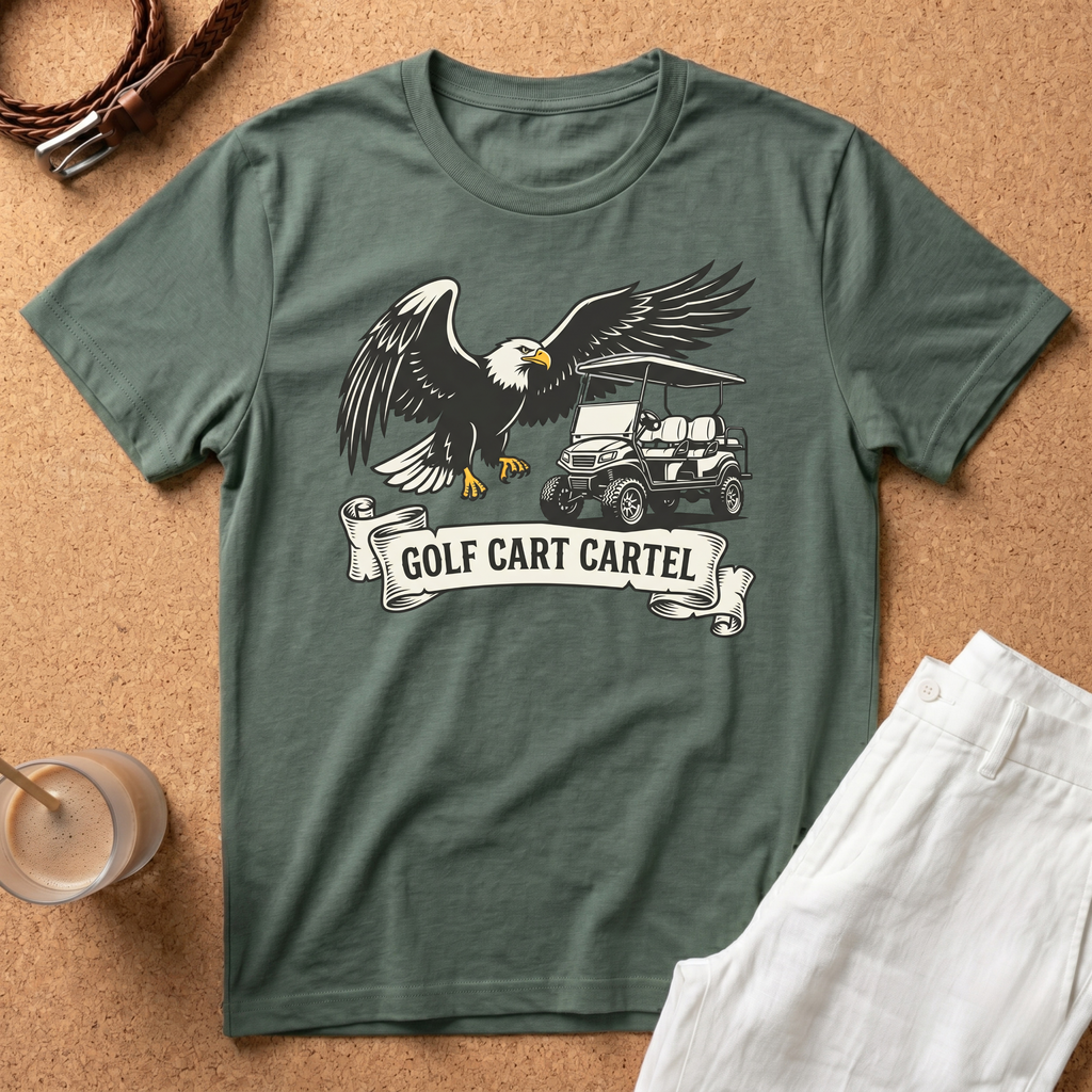 Golf Cart Cartel T-Shirt — Eagle & Golf Cart Retro Graphic Tee