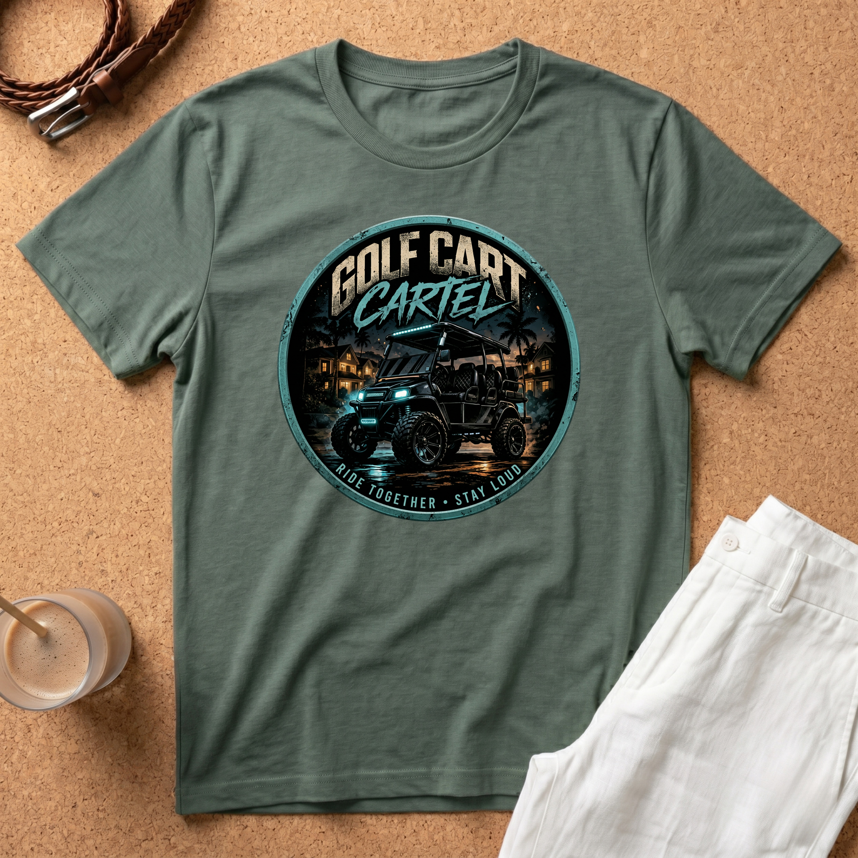 Golf Cart Cartel T-Shirt – Retro Nighttime Driving Graphic Tee